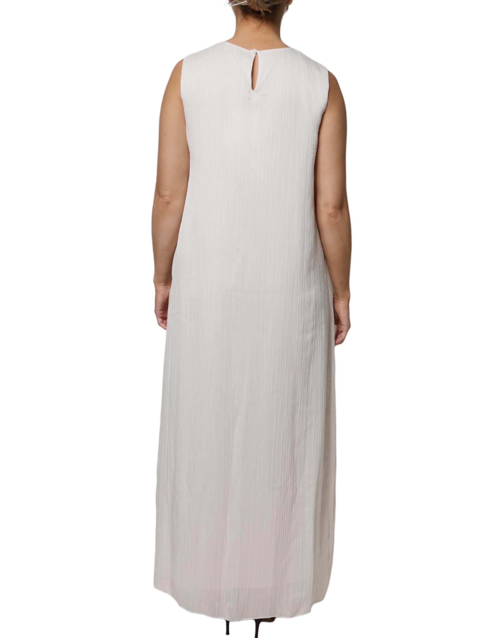 Peserico White Sleeveless Round Neck Shift Long Maxi Dress LUNESCAPE