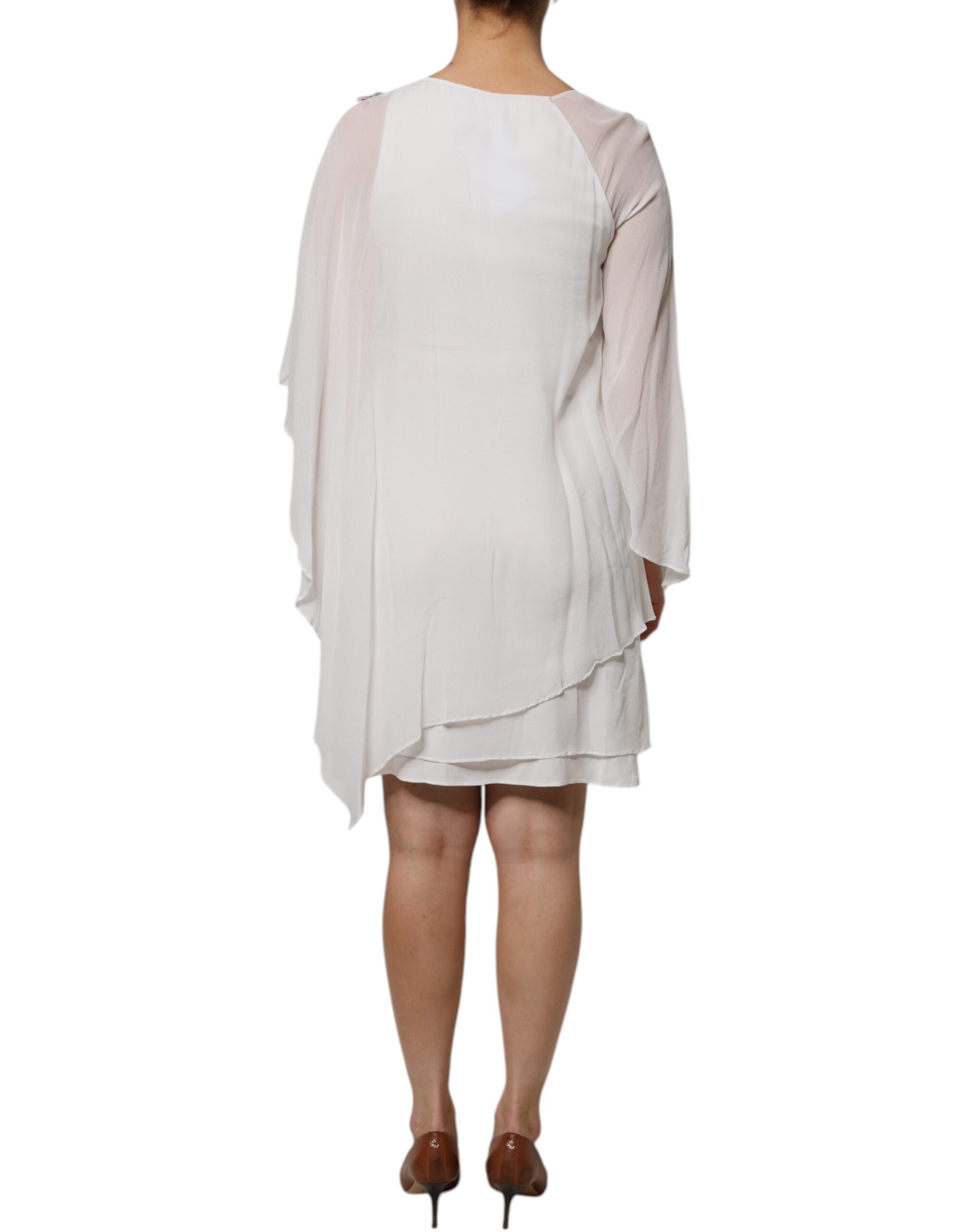 Blumarine White Floral Embroidery Viscose Chiffon Shift Dress LUNESCAPE