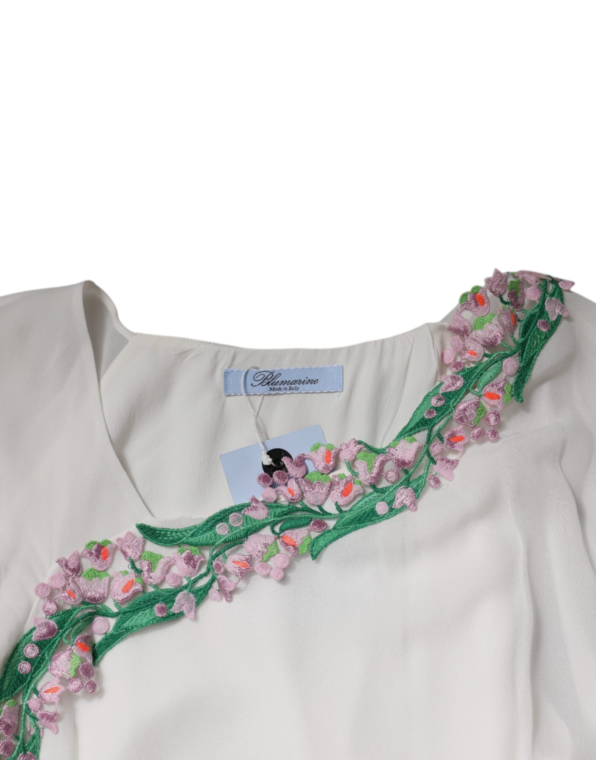Blumarine White Floral Embroidery Viscose Chiffon Shift Dress LUNESCAPE