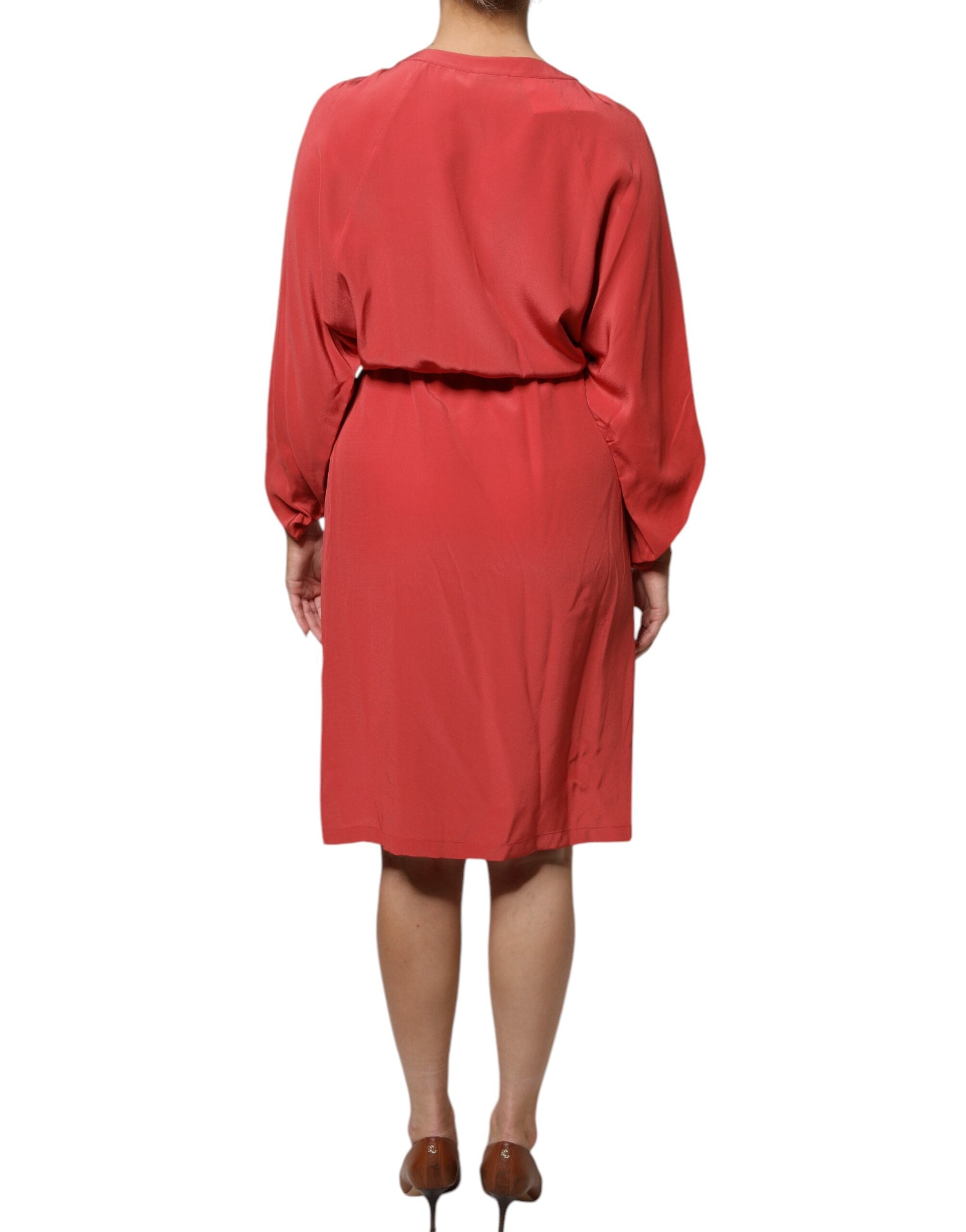 Peserico Red Long Sleeves Pencil Cut Drawstring Waist Dress LUNESCAPE
