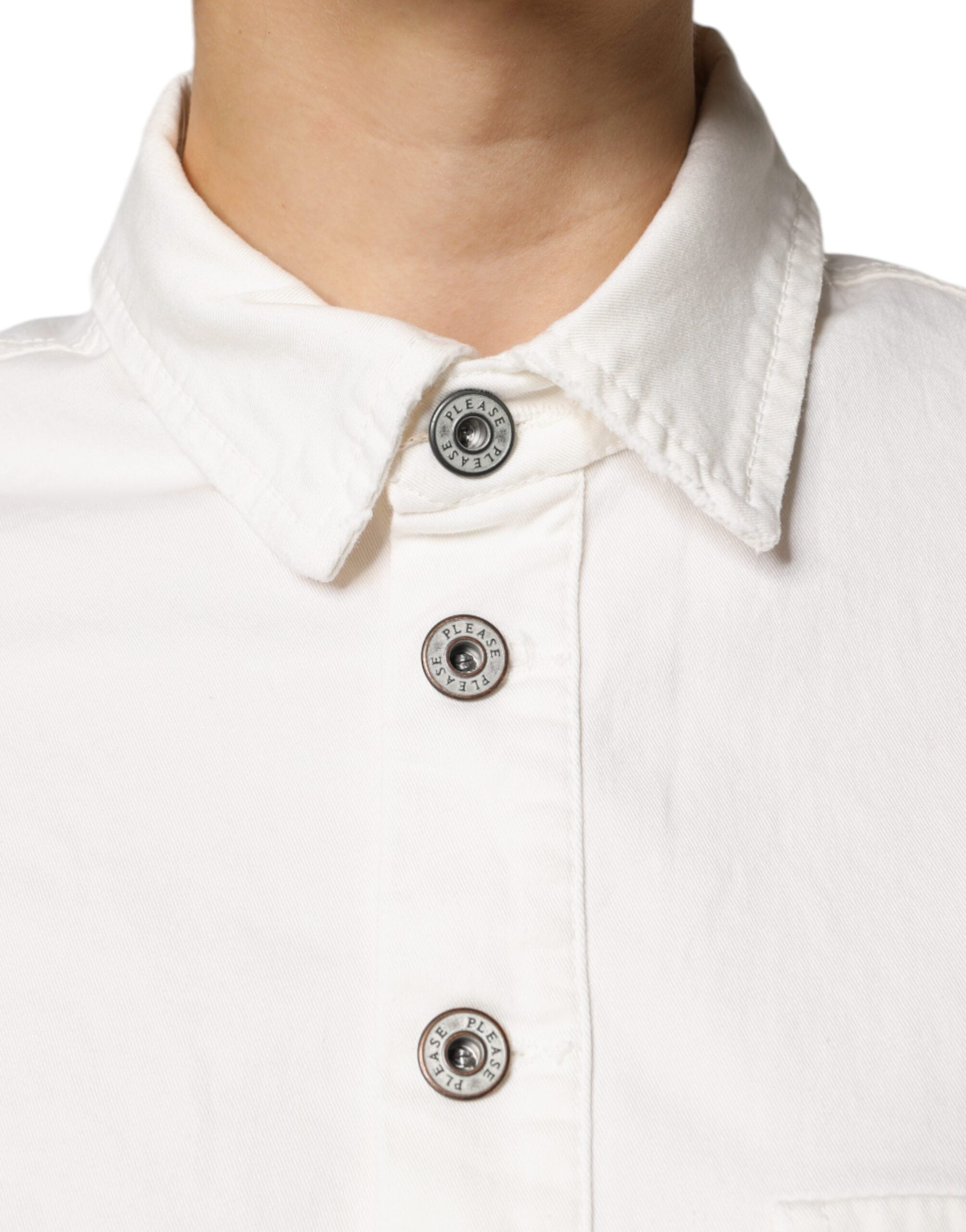 Please White Cotton Short Sleeves Button Down Romper Dress LUNESCAPE