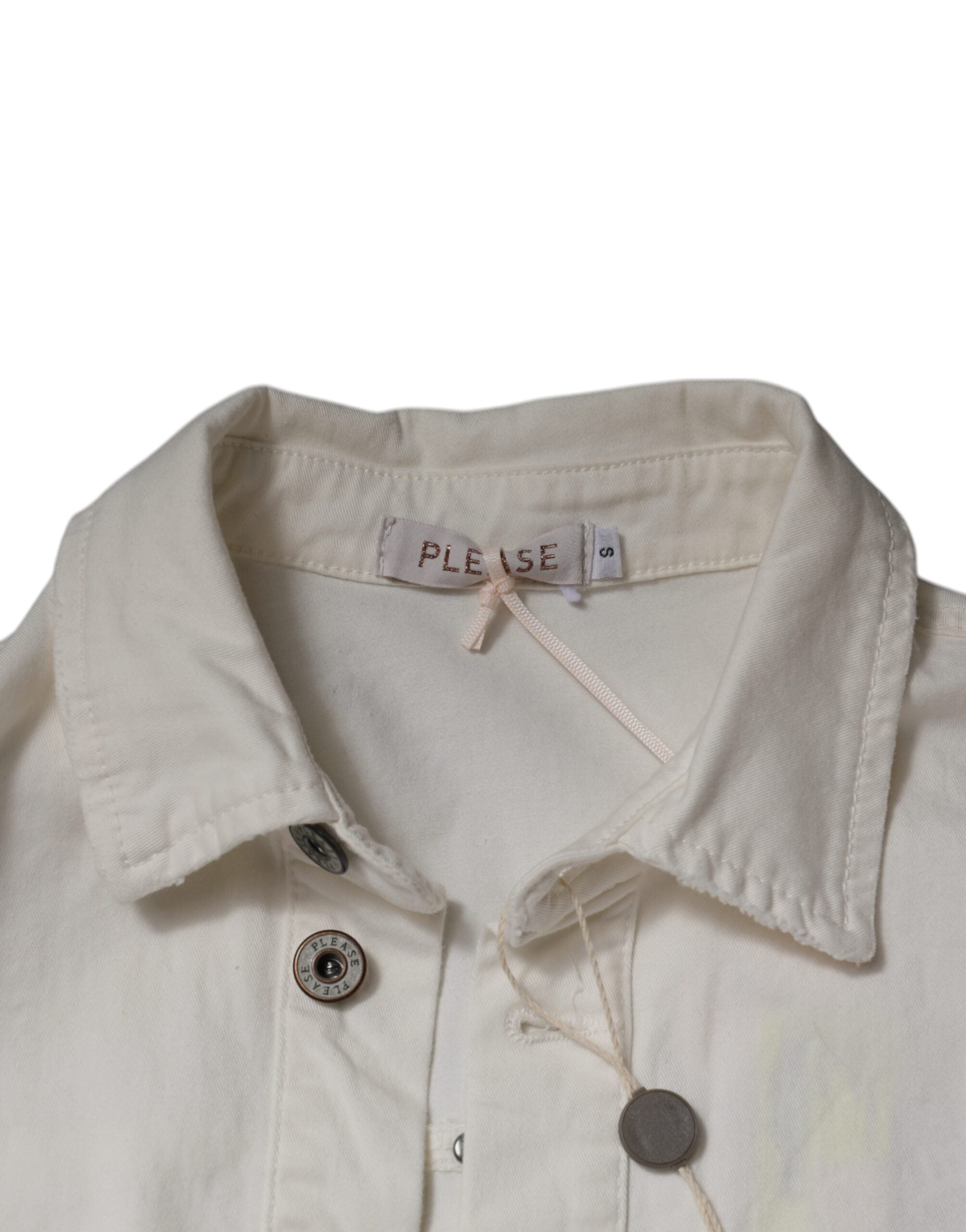 Please White Cotton Short Sleeves Button Down Romper Dress LUNESCAPE