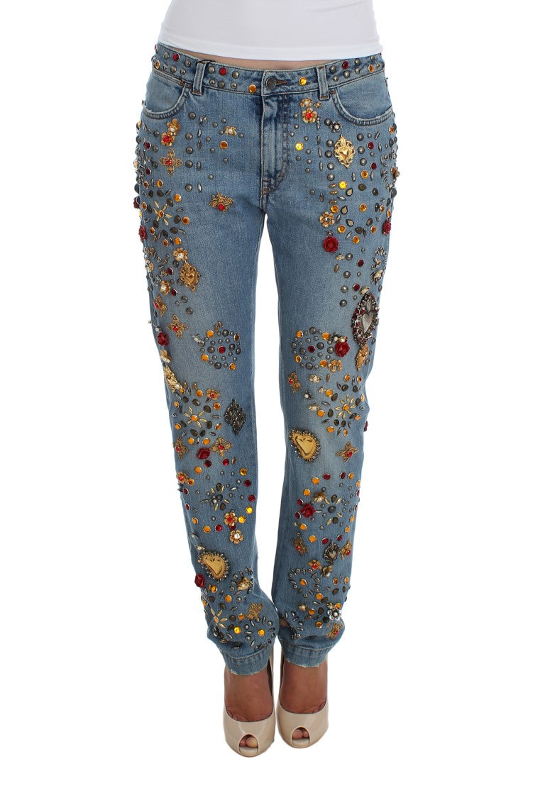 Dolce & Gabbana Crystal Roses Heart Embellished Jeans LUNESCAPE
