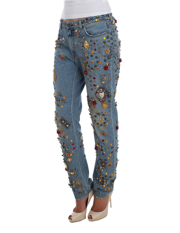 Dolce & Gabbana Crystal Roses Heart Embellished Jeans LUNESCAPE