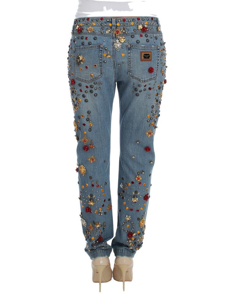 Dolce & Gabbana Crystal Roses Heart Embellished Jeans LUNESCAPE