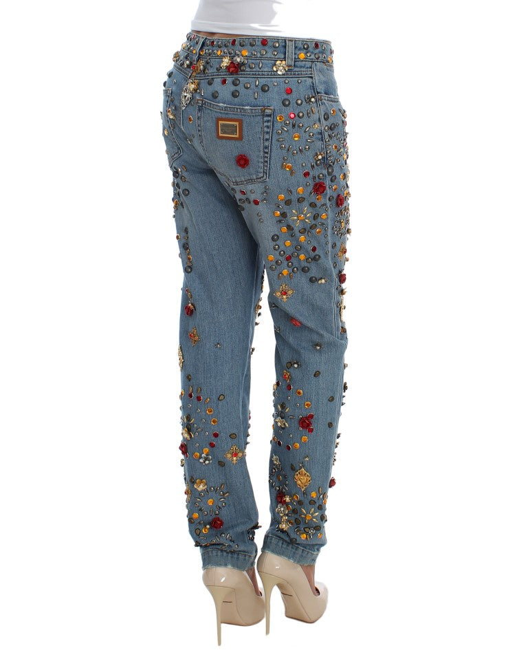 Dolce & Gabbana Crystal Roses Heart Embellished Jeans LUNESCAPE