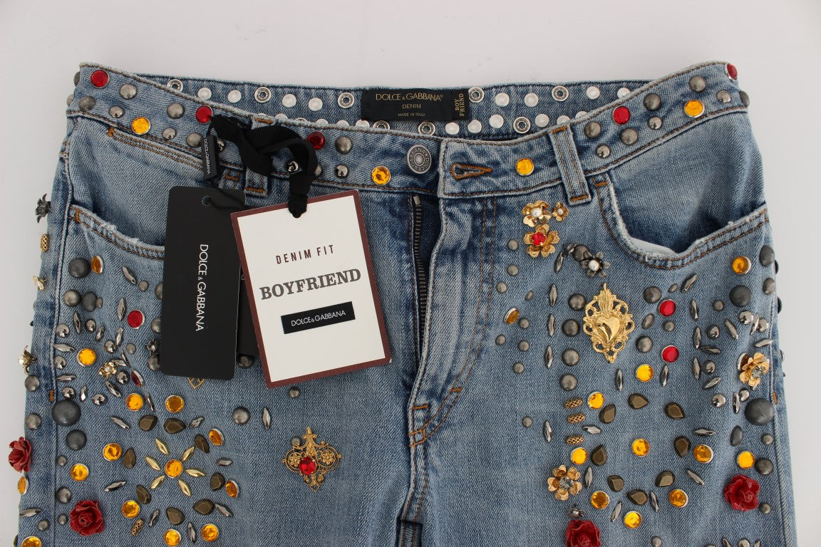 Dolce & Gabbana Crystal Roses Heart Embellished Jeans LUNESCAPE