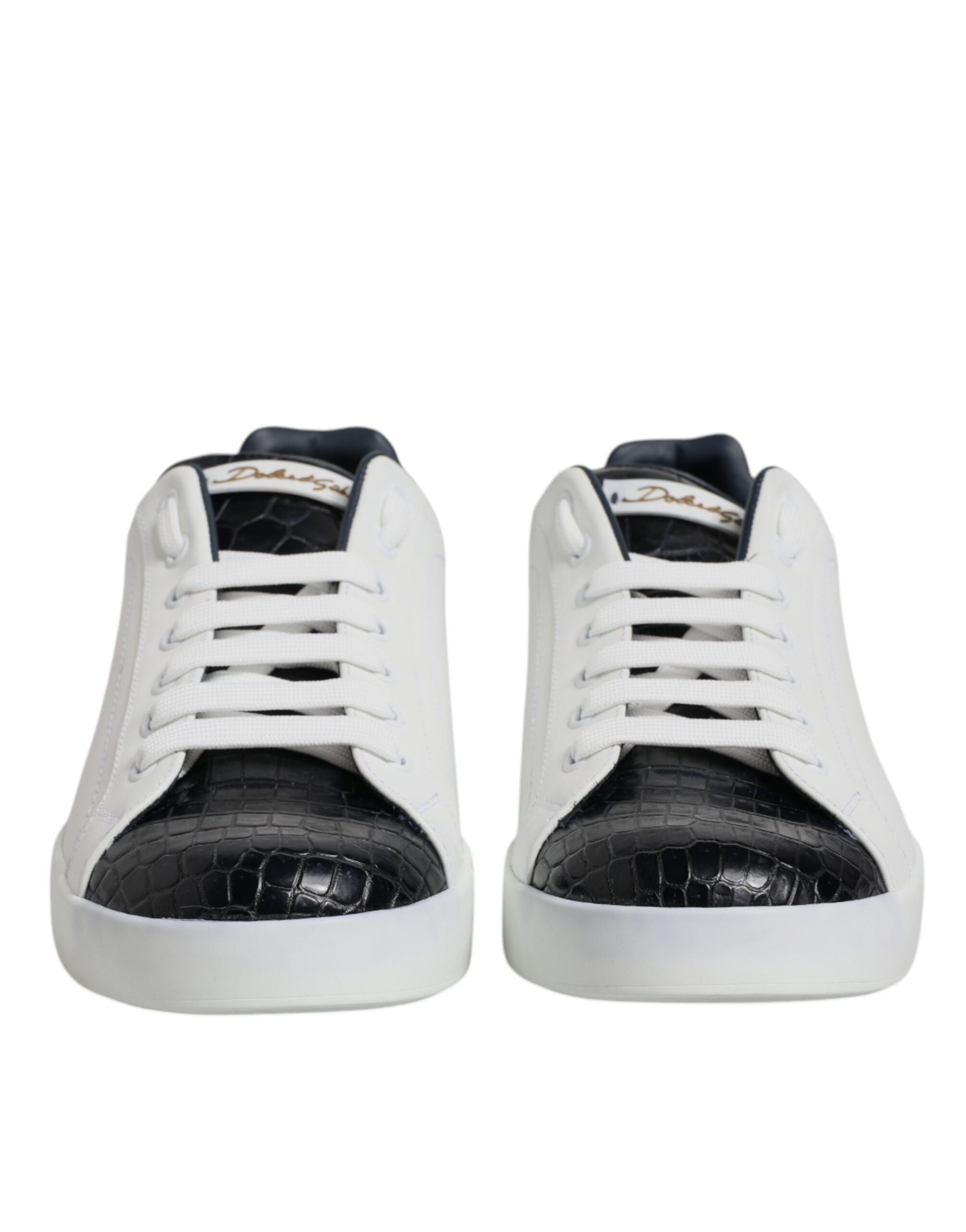 Dolce & Gabbana White Black Leather Portofino Sneaker Shoes LUNESCAPE