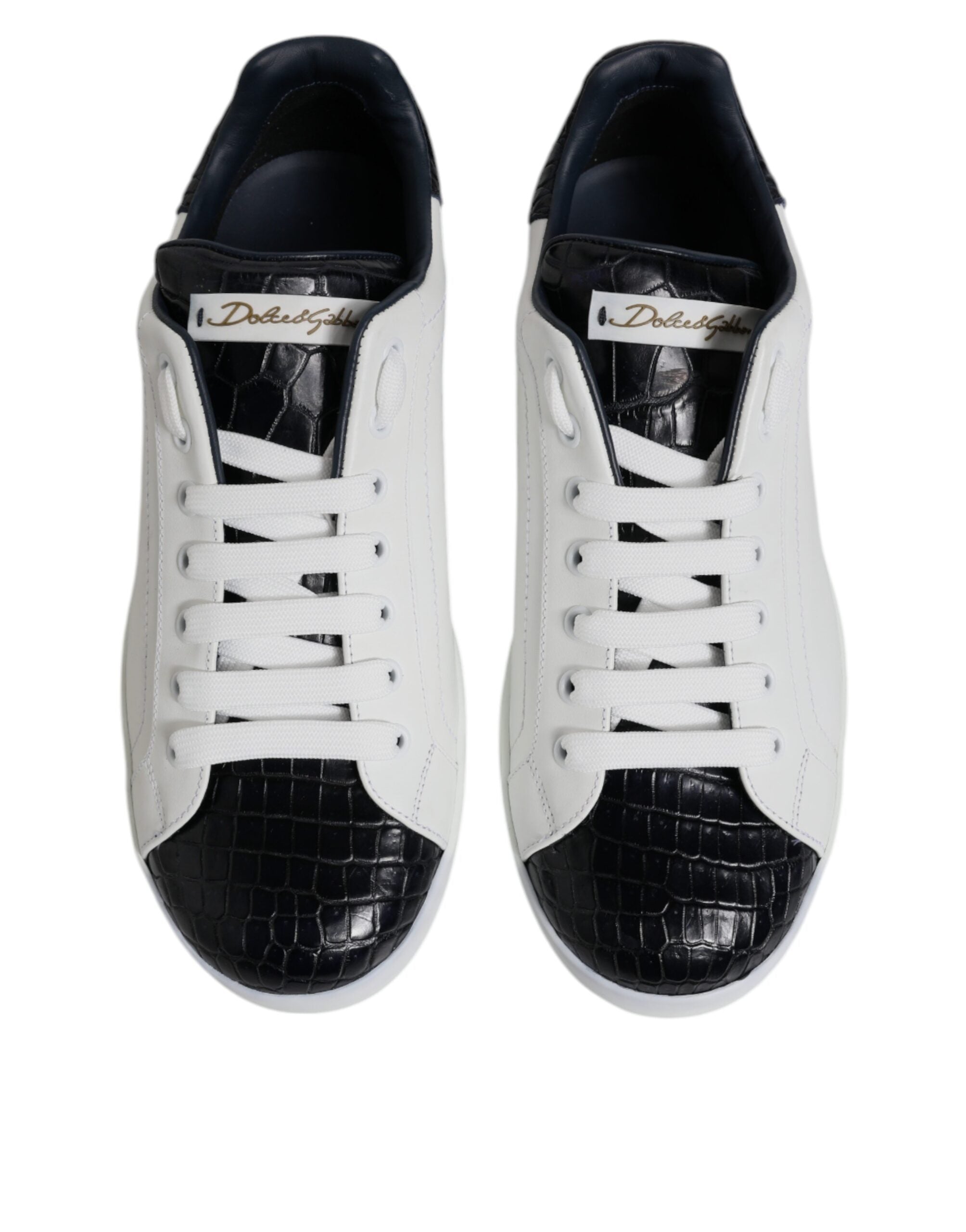 Dolce & Gabbana White Black Leather Portofino Sneaker Shoes LUNESCAPE