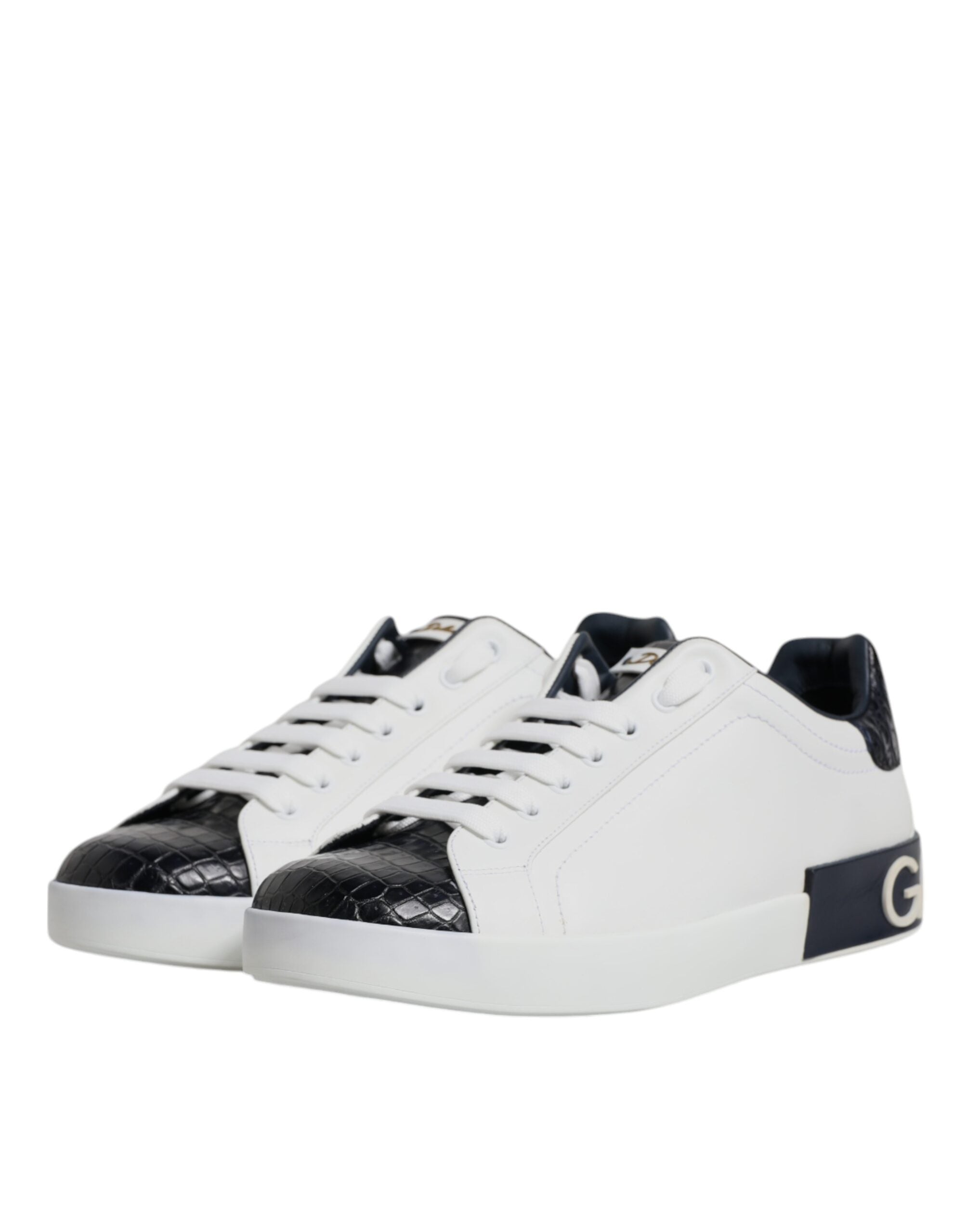 Dolce & Gabbana White Black Leather Portofino Sneaker Shoes LUNESCAPE