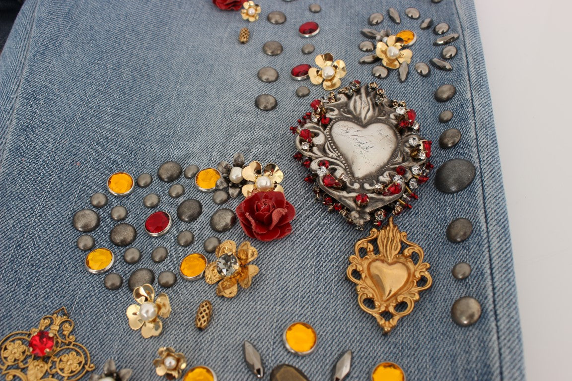 Dolce & Gabbana Crystal Roses Heart Embellished Jeans LUNESCAPE