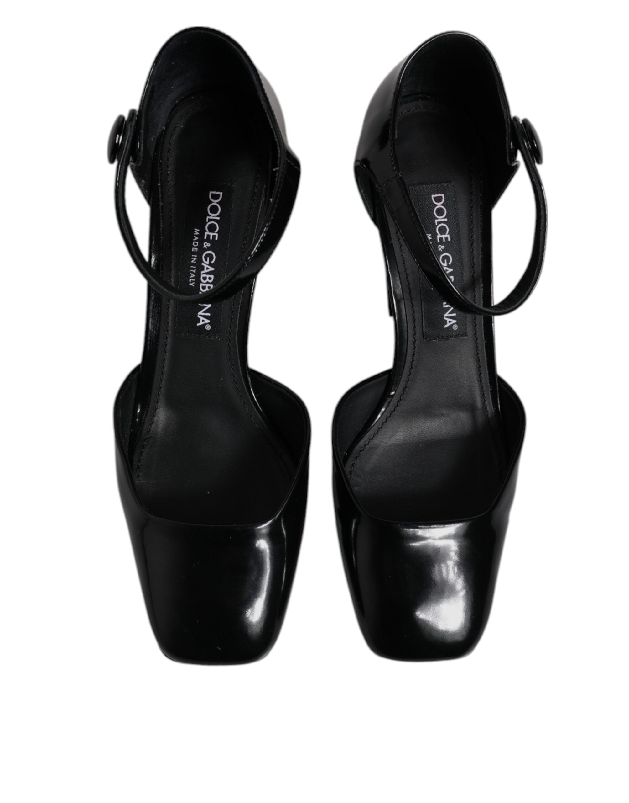 Dolce & Gabbana Black Leather Jackie Ankle Strap Block Heel Pump LUNESCAPE