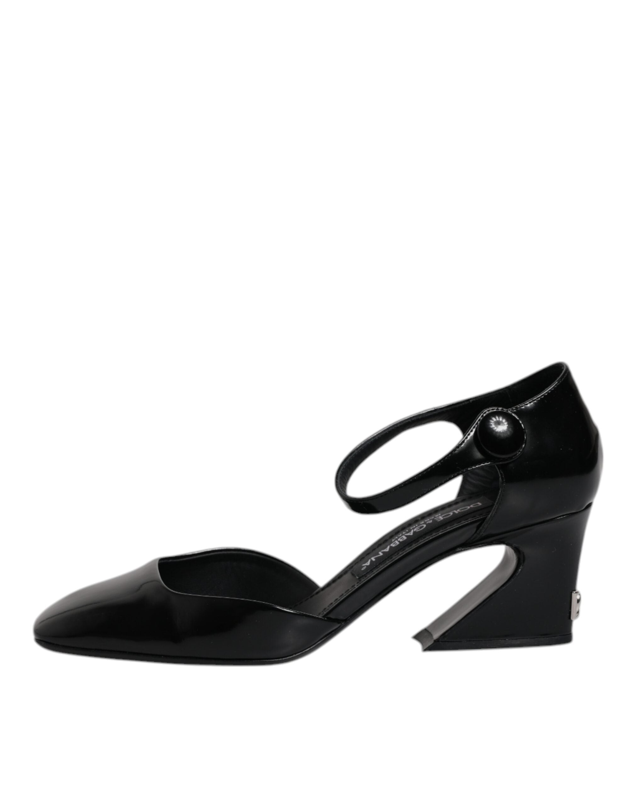 Dolce & Gabbana Black Leather Jackie Ankle Strap Block Heel Pump LUNESCAPE