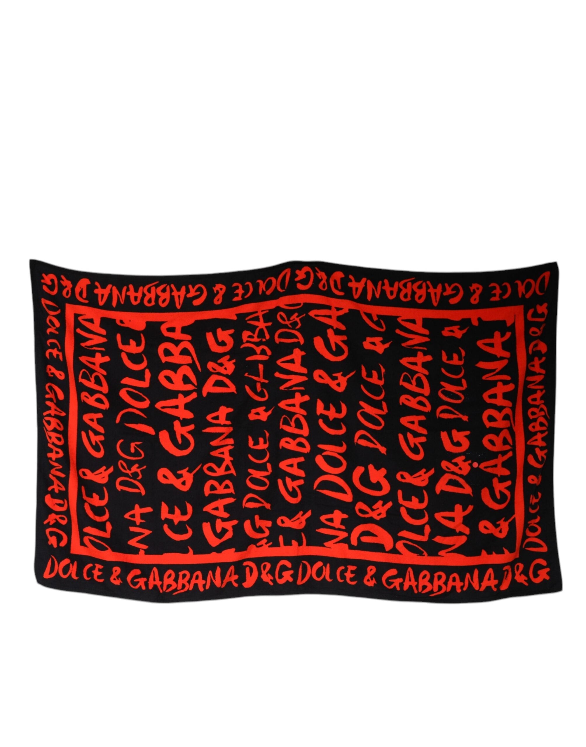 Dolce & Gabbana Black Red Logo Print Cotton Beach Towel LUNESCAPE