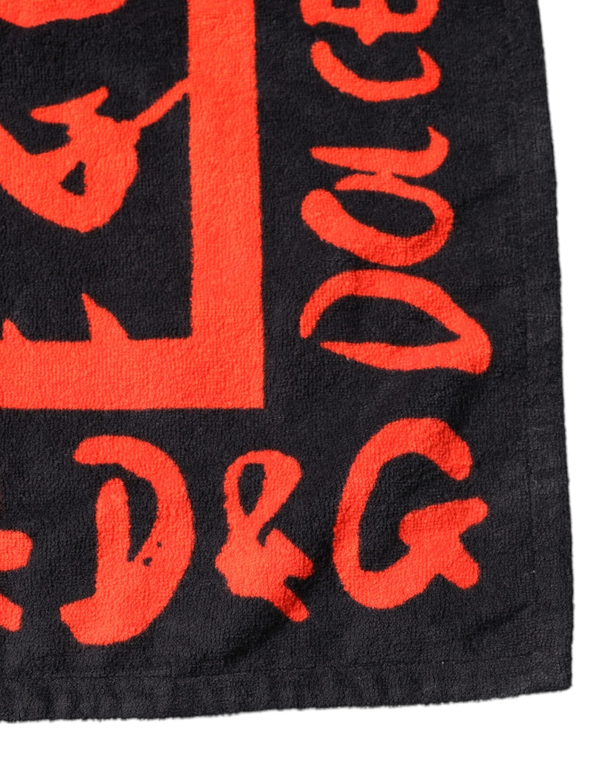 Dolce & Gabbana Black Red Logo Print Cotton Beach Towel LUNESCAPE