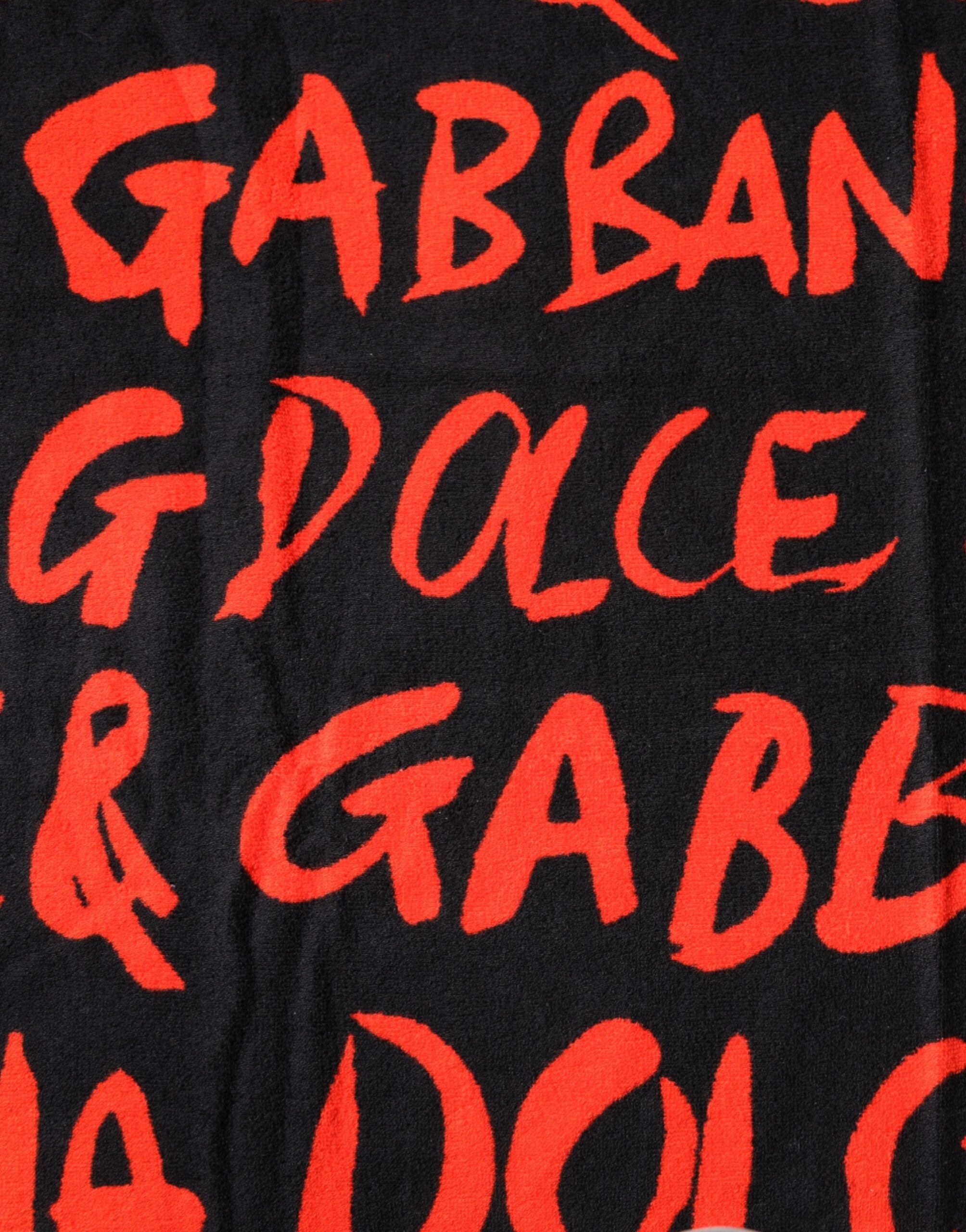 Dolce & Gabbana Black Red Logo Print Beach Towel