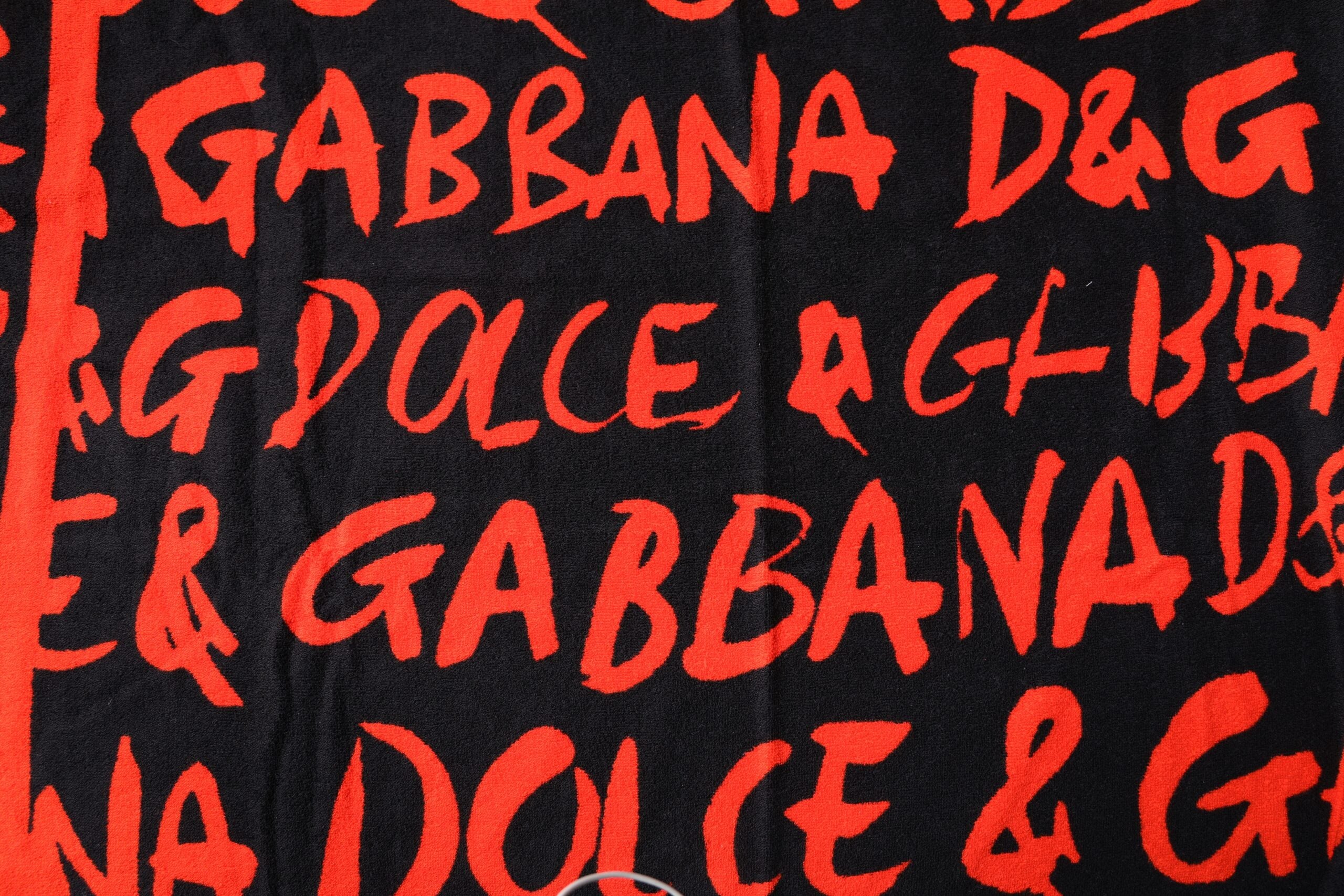 Dolce & Gabbana Black Red Logo Print Beach Towel
