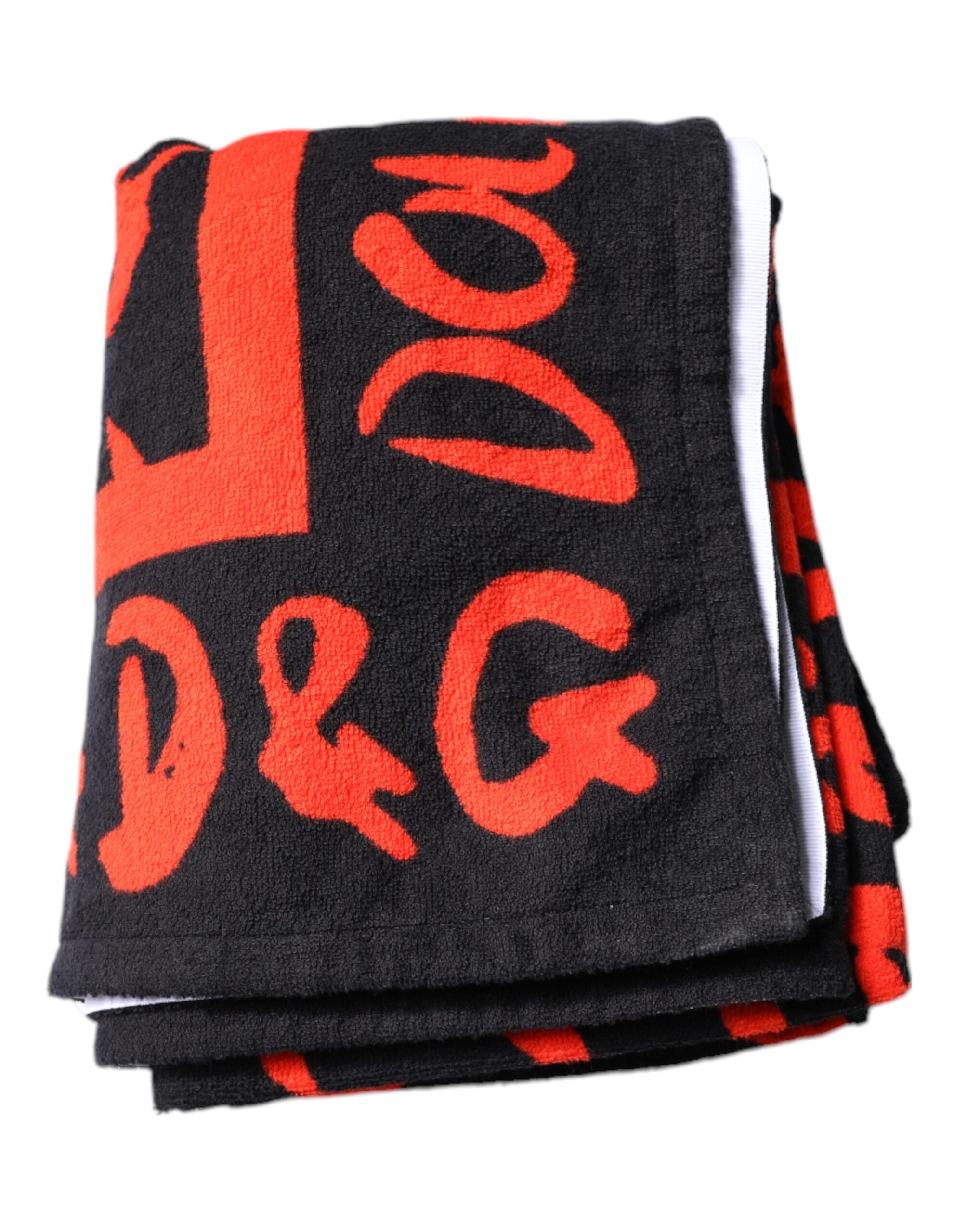 Dolce & Gabbana Black Red Logo Print Beach Towel