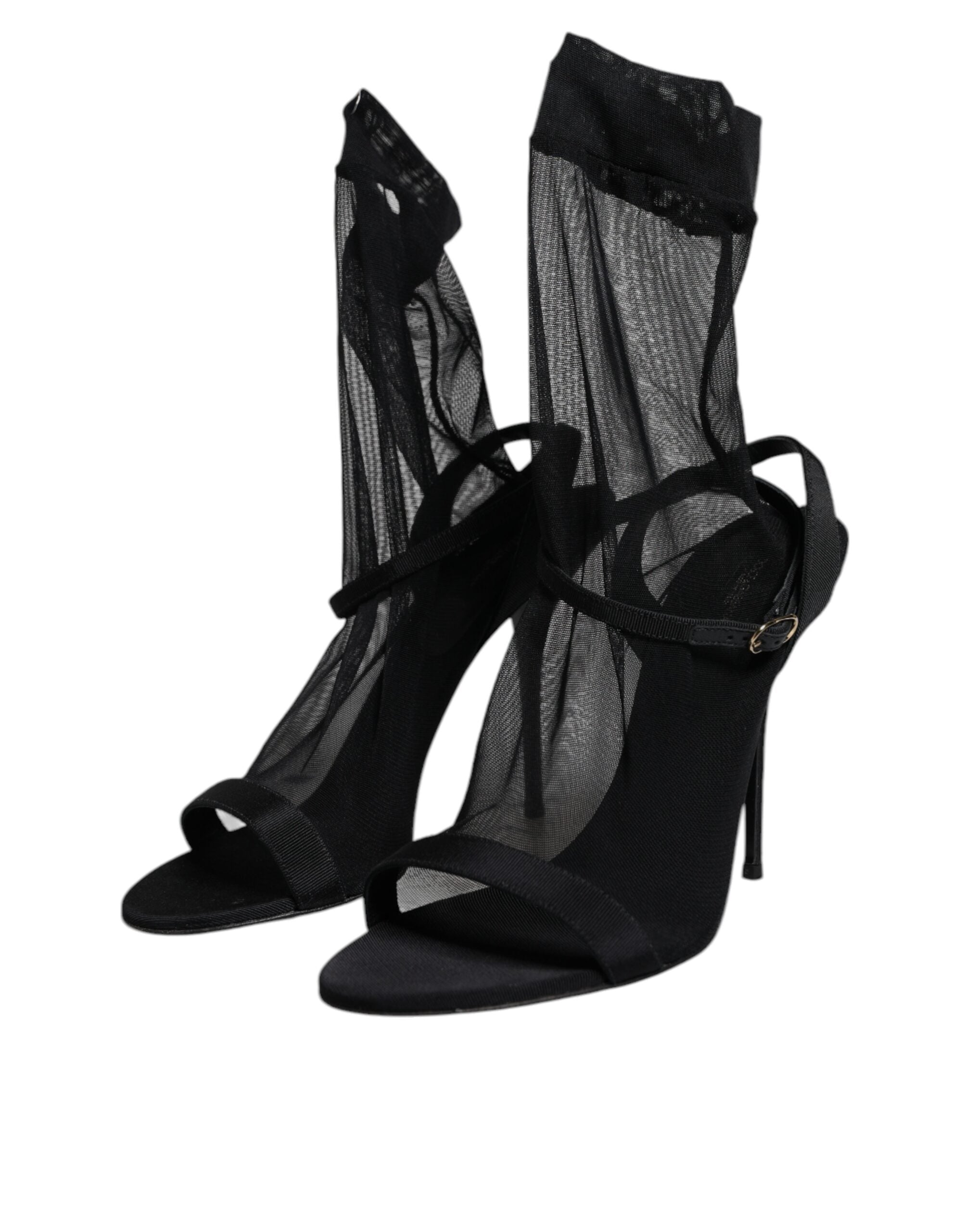 Dolce & Gabbana Black Tulle Stretch Stiletto Heel Sandal-Look Sock Boot LUNESCAPE