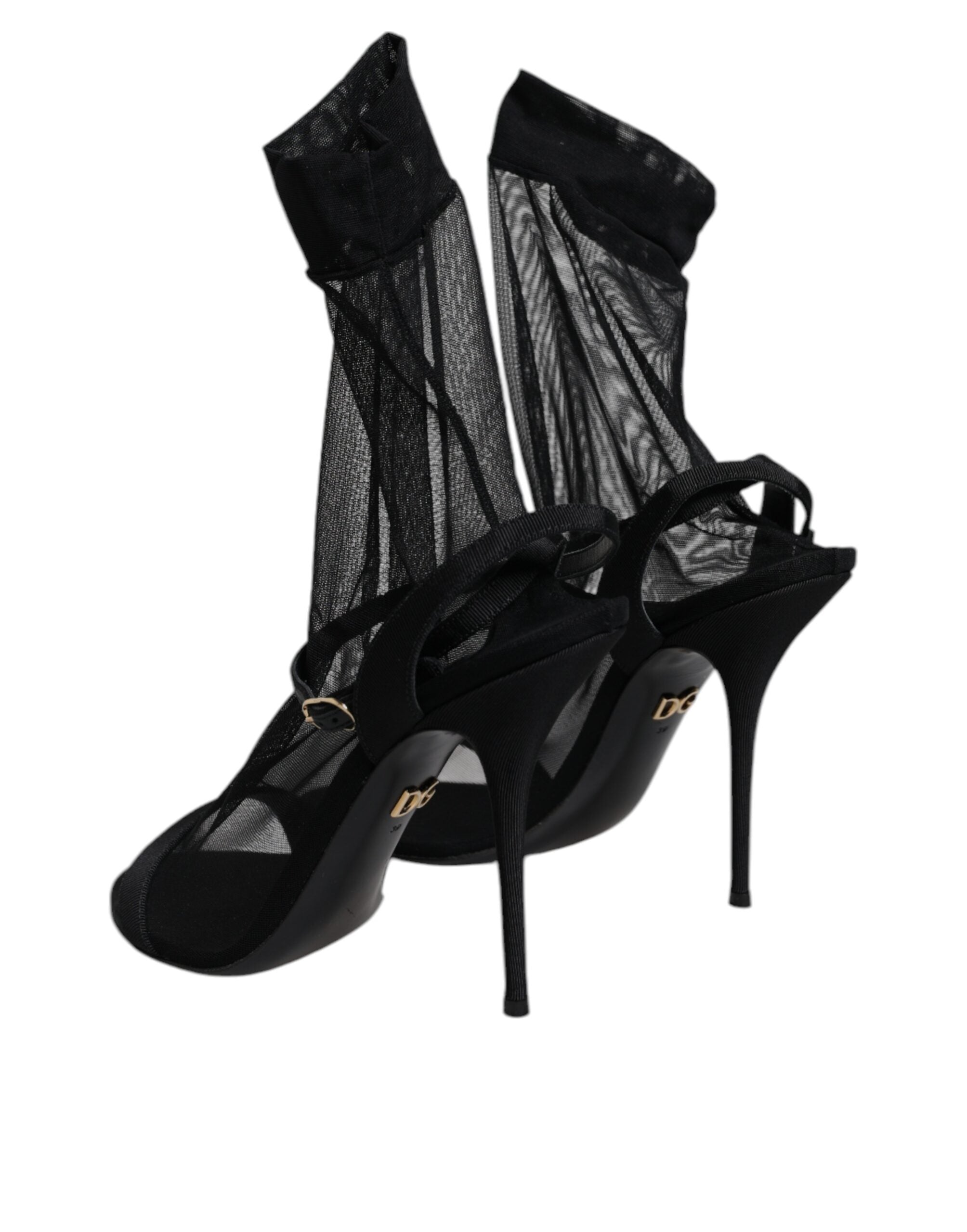 Dolce & Gabbana Black Tulle Stretch Stiletto Heel Sandal-Look Sock Boot LUNESCAPE