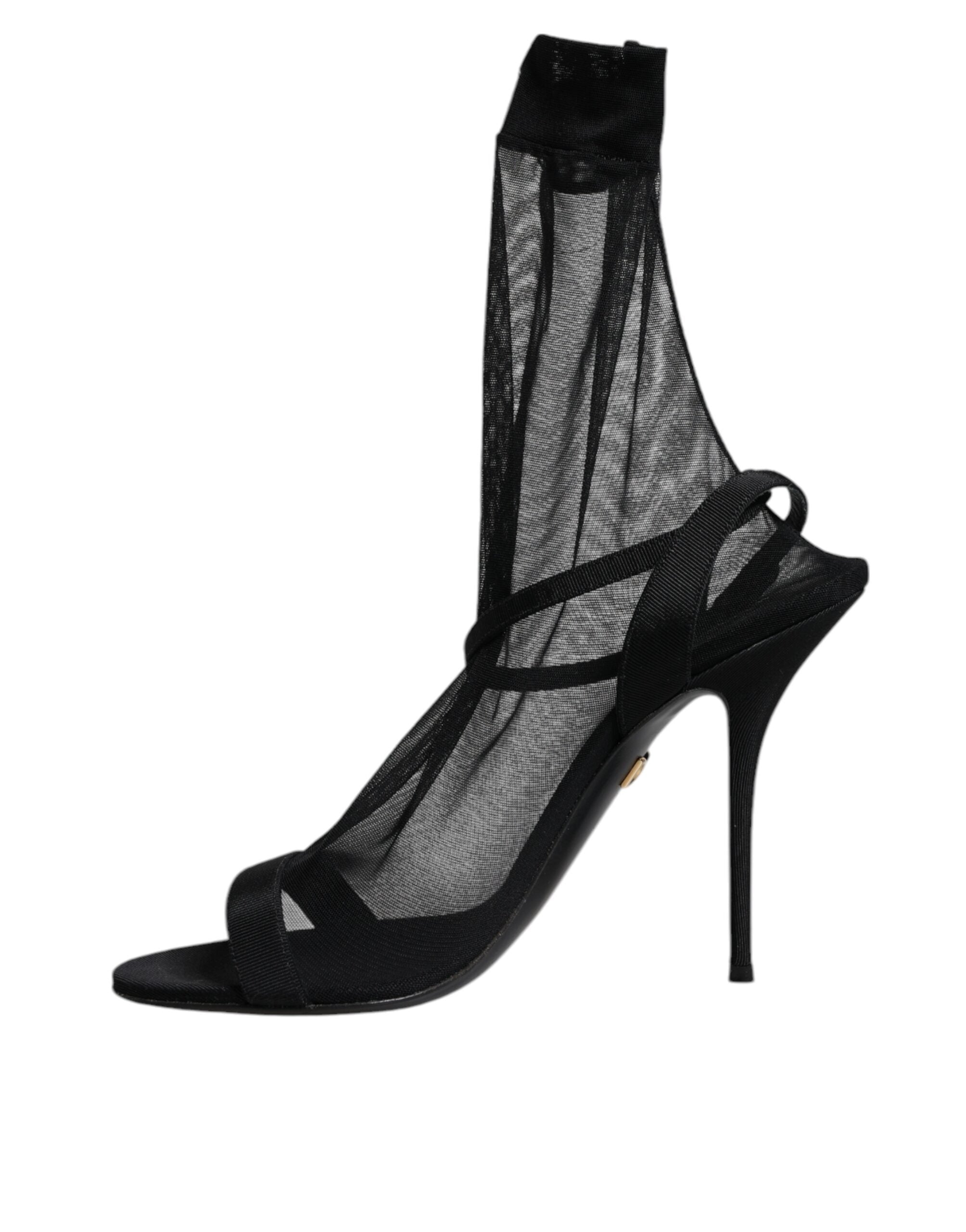 Dolce & Gabbana Black Tulle Stretch Stiletto Heel Sandal-Look Sock Boot LUNESCAPE