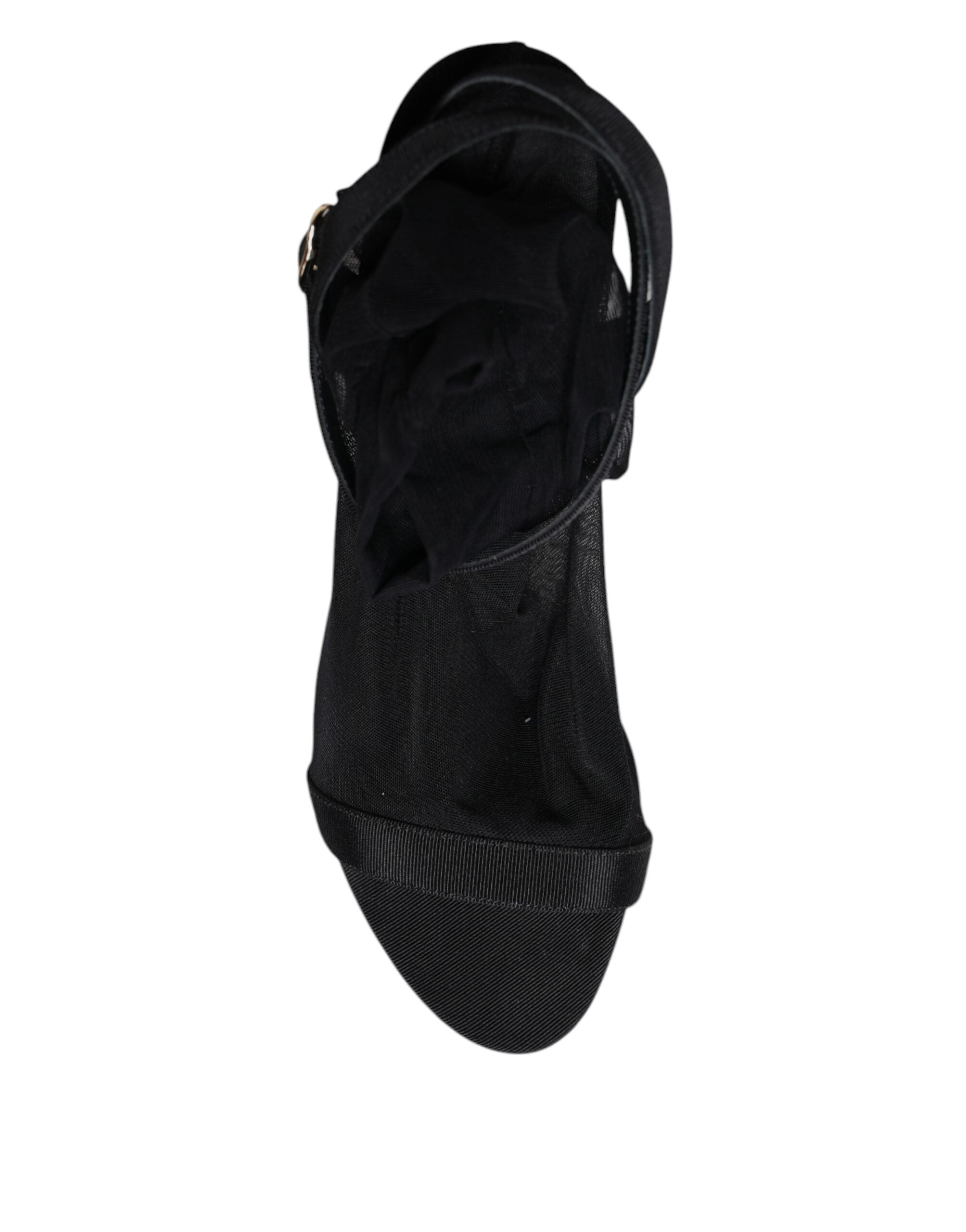 Dolce & Gabbana Black Tulle Stretch Heels Sandals Shoes