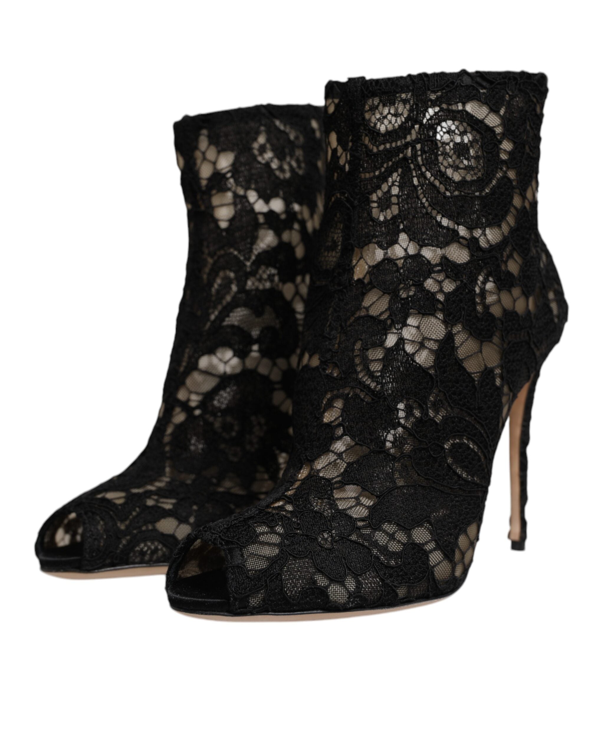 Dolce & Gabbana Black Floral Lace Heels Ankle Boots Shoes LUNESCAPE