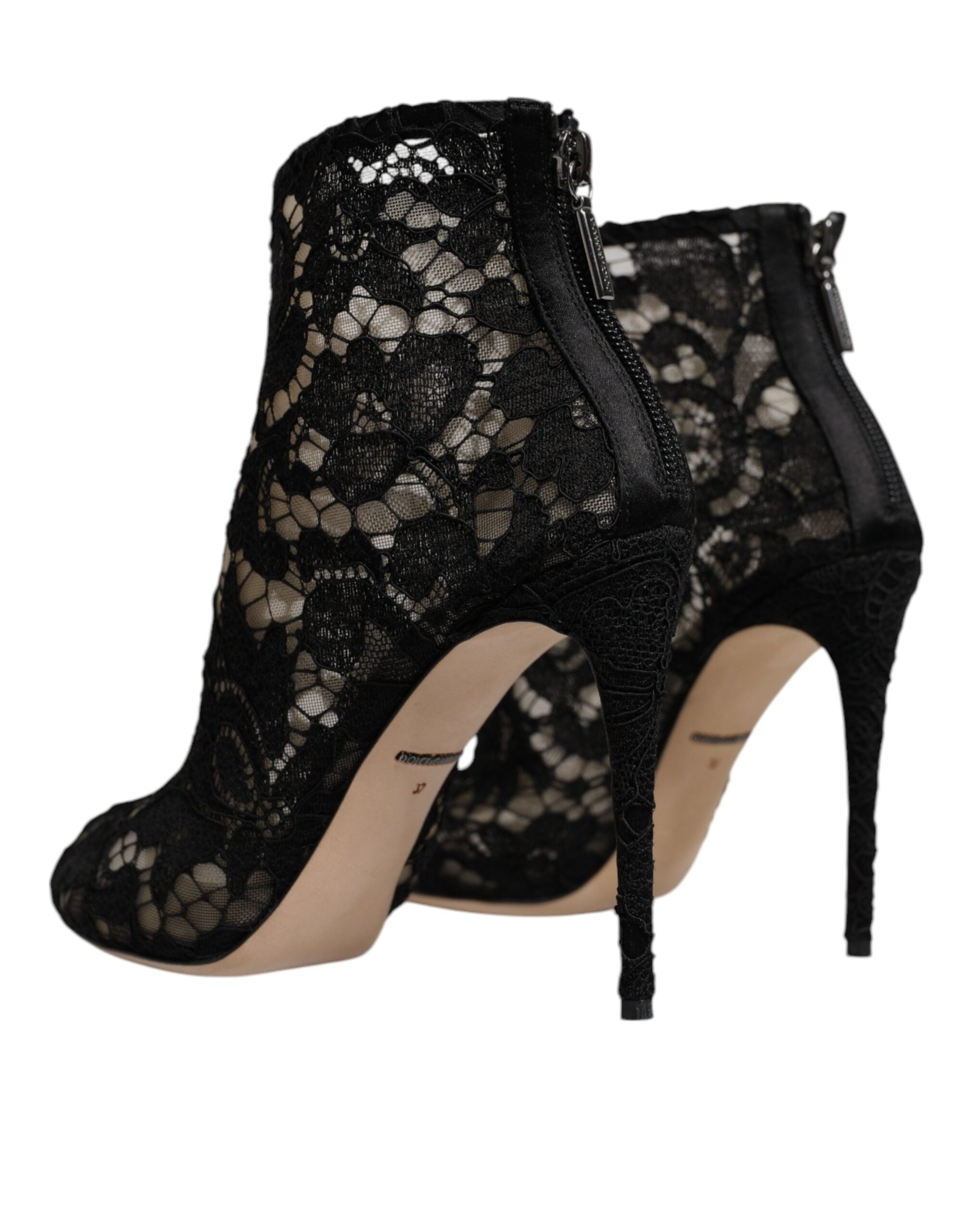 Dolce & Gabbana Black Floral Lace Heels Ankle Boots Shoes LUNESCAPE