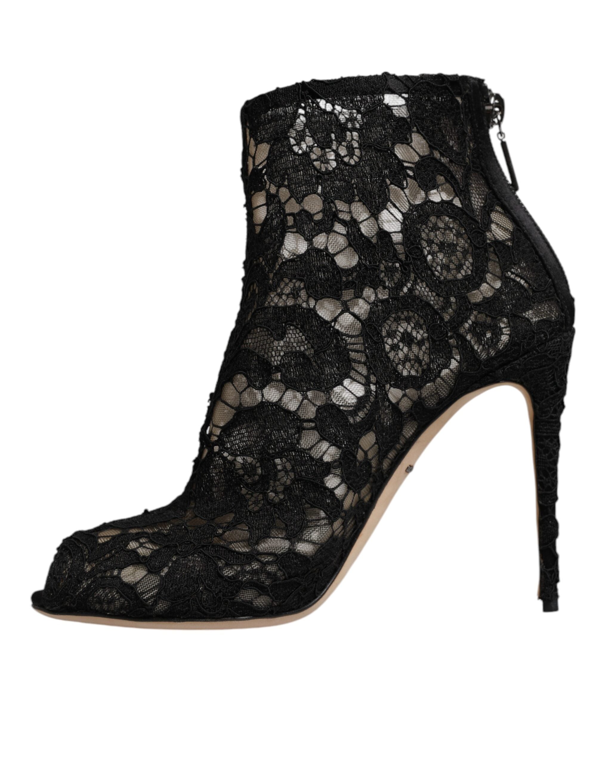 Dolce & Gabbana Black Floral Lace Heels Ankle Boots Shoes LUNESCAPE