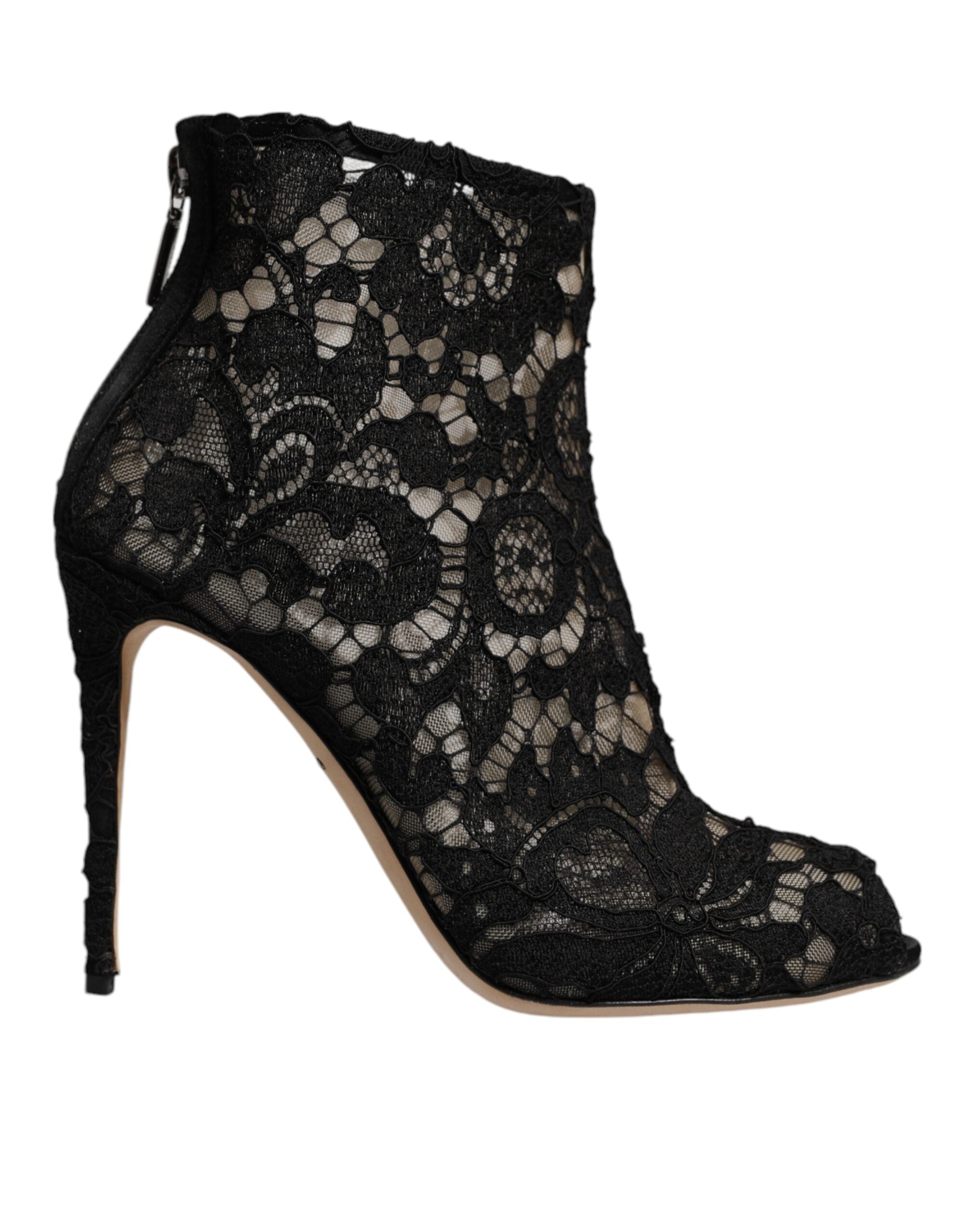 Dolce & Gabbana Black Floral Lace Heels Ankle Boots Shoes LUNESCAPE