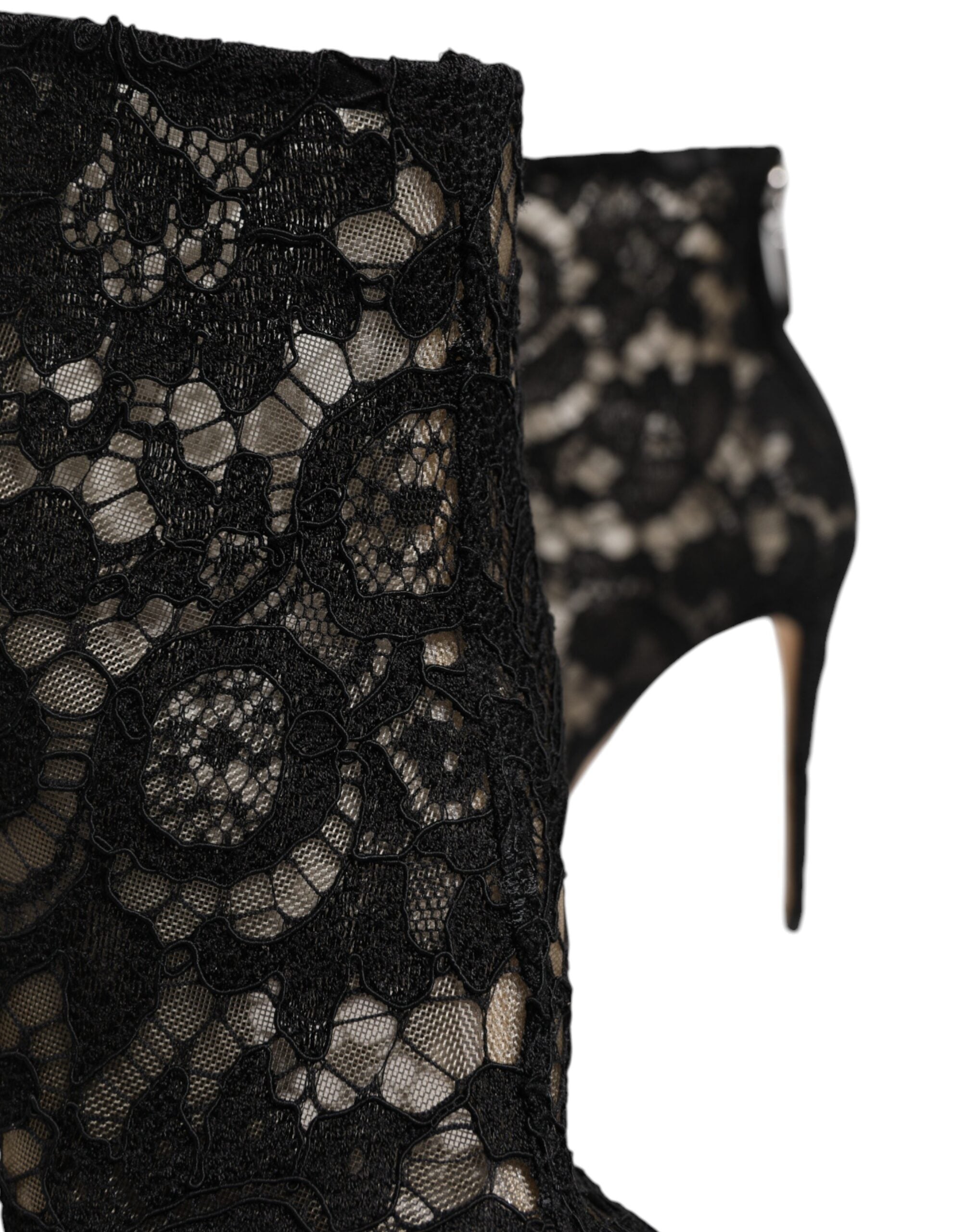 Dolce & Gabbana Black Floral Lace Heels Ankle Boots Shoes LUNESCAPE