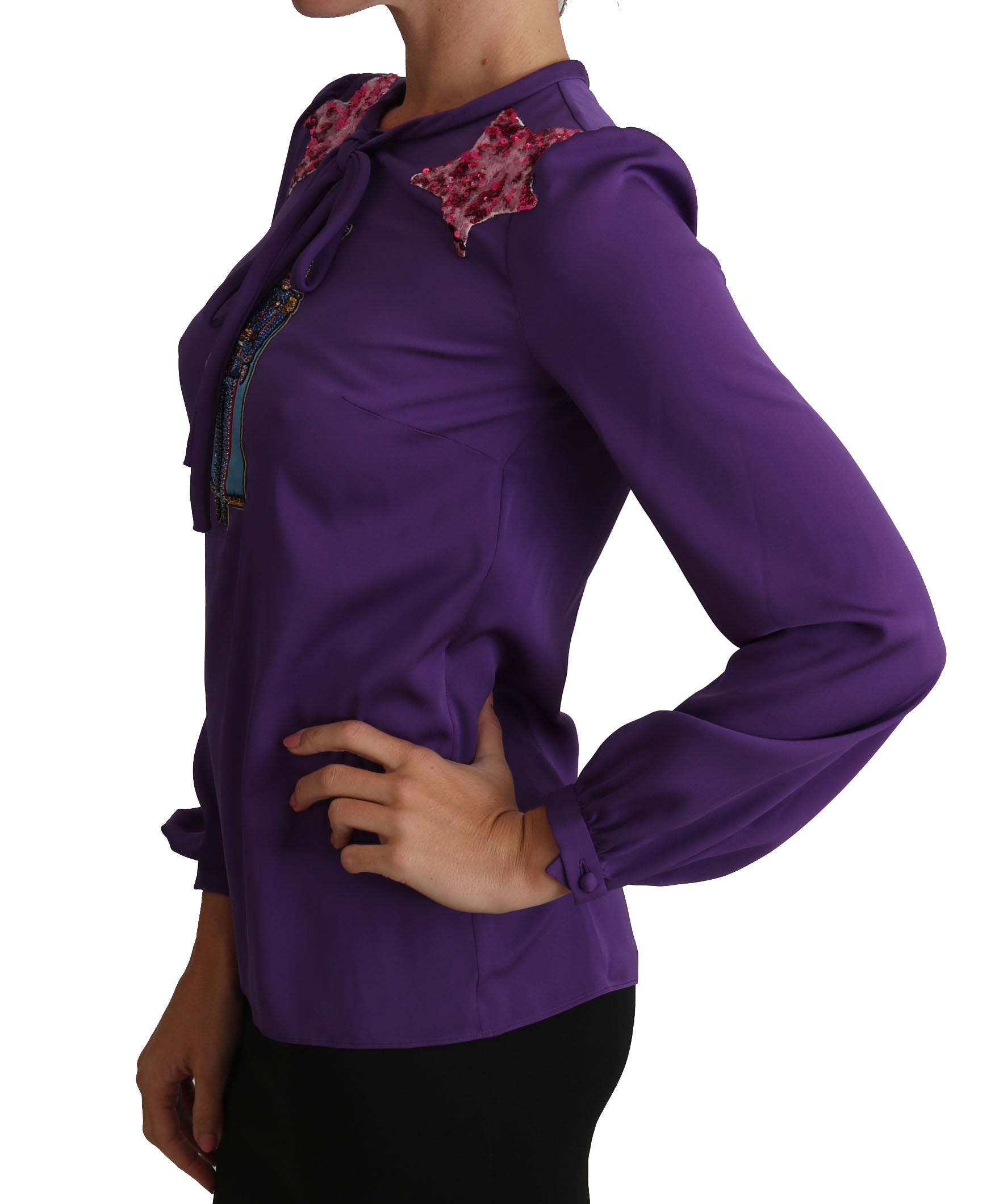 Dolce & Gabbana Purple Blouse Prince Fairy Tale Embellished Top