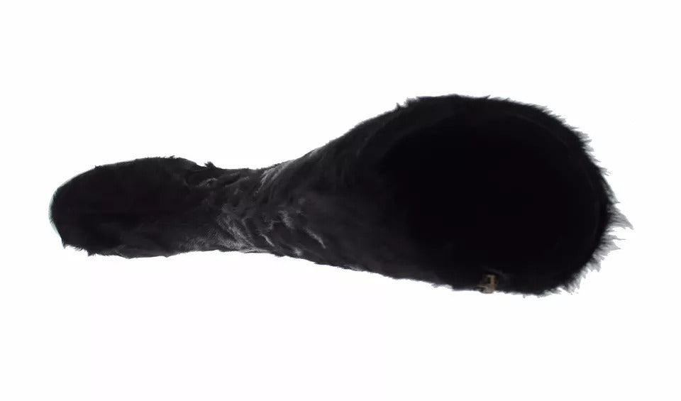 Dolce & Gabbana Black Xiangao Lamb Fur Leather Boots Shoes