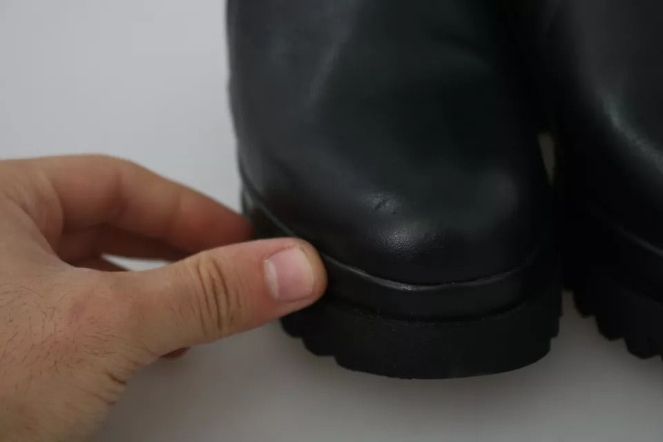 Ovyé Black Leather Zipper Ankle Boots Shoes