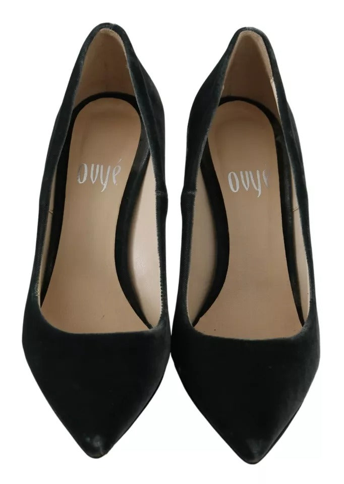 Ovyé Gray Velvet Dress Stiletto Pumps Shoes LUNESCAPE
