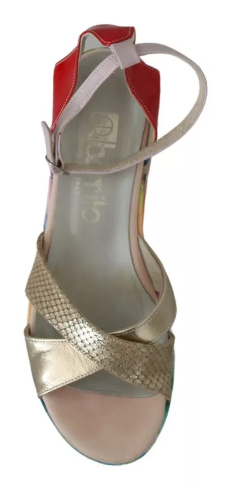 EBARRITO Multicolor Leather Ankle Strap Wedge Heel Slingback Sandals LUNESCAPE