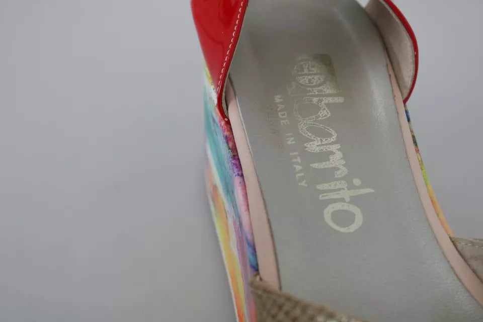 EBARRITO Multicolor Leather Ankle Strap Wedge Heel Sandals Shoes