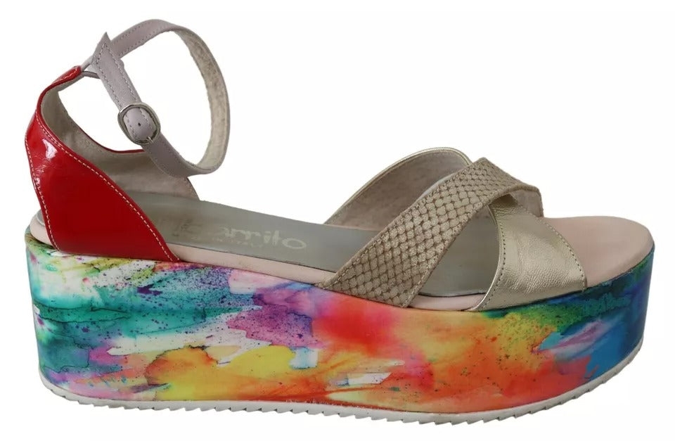 EBARRITO Multicolor Leather Ankle Strap Wedge Heel Slingback Sandals LUNESCAPE