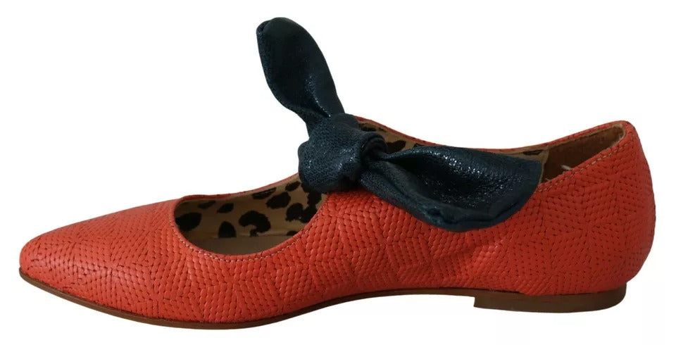 EBARRITO Orange Leather Bow Slip-on Mary Jane Ballerina Flat LUNESCAPE