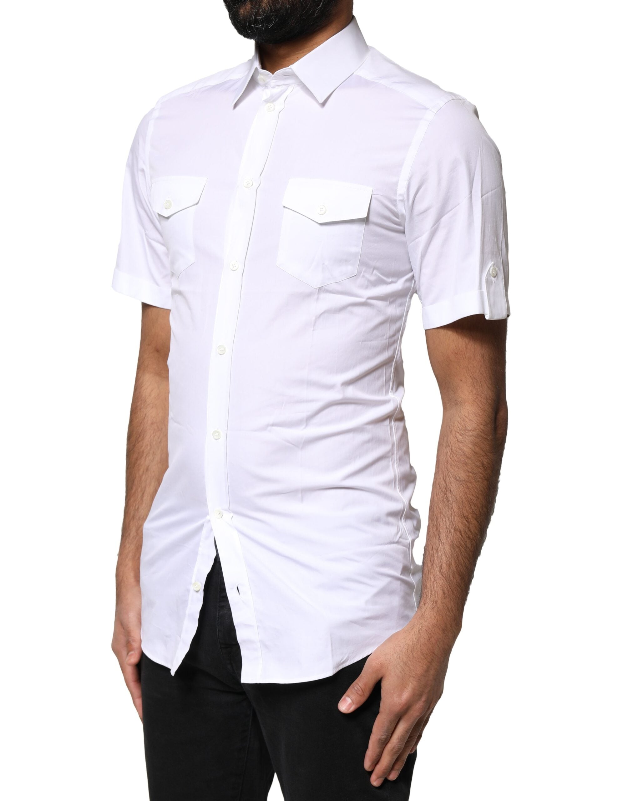 Dolce & Gabbana White GOLD Button Down Casual Men Shirt