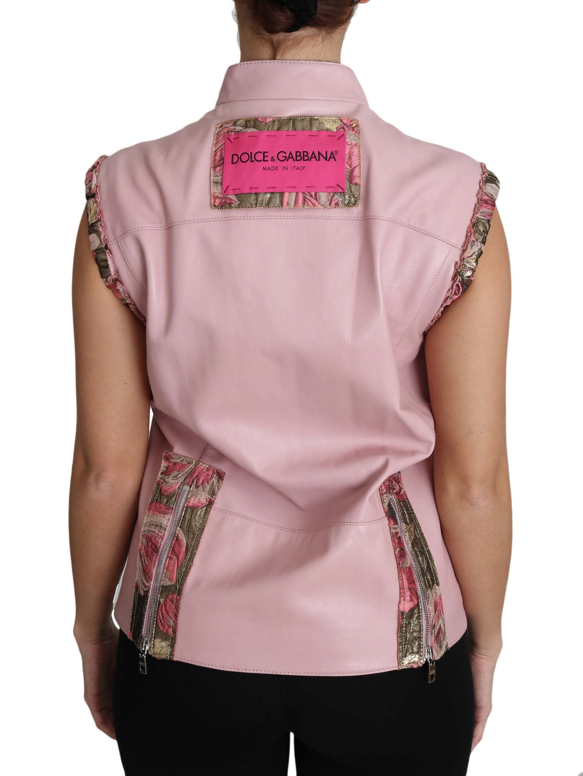Dolce & Gabbana Pink Zippered Lamb Sleeveless Vest Leather Jacket LUNESCAPE