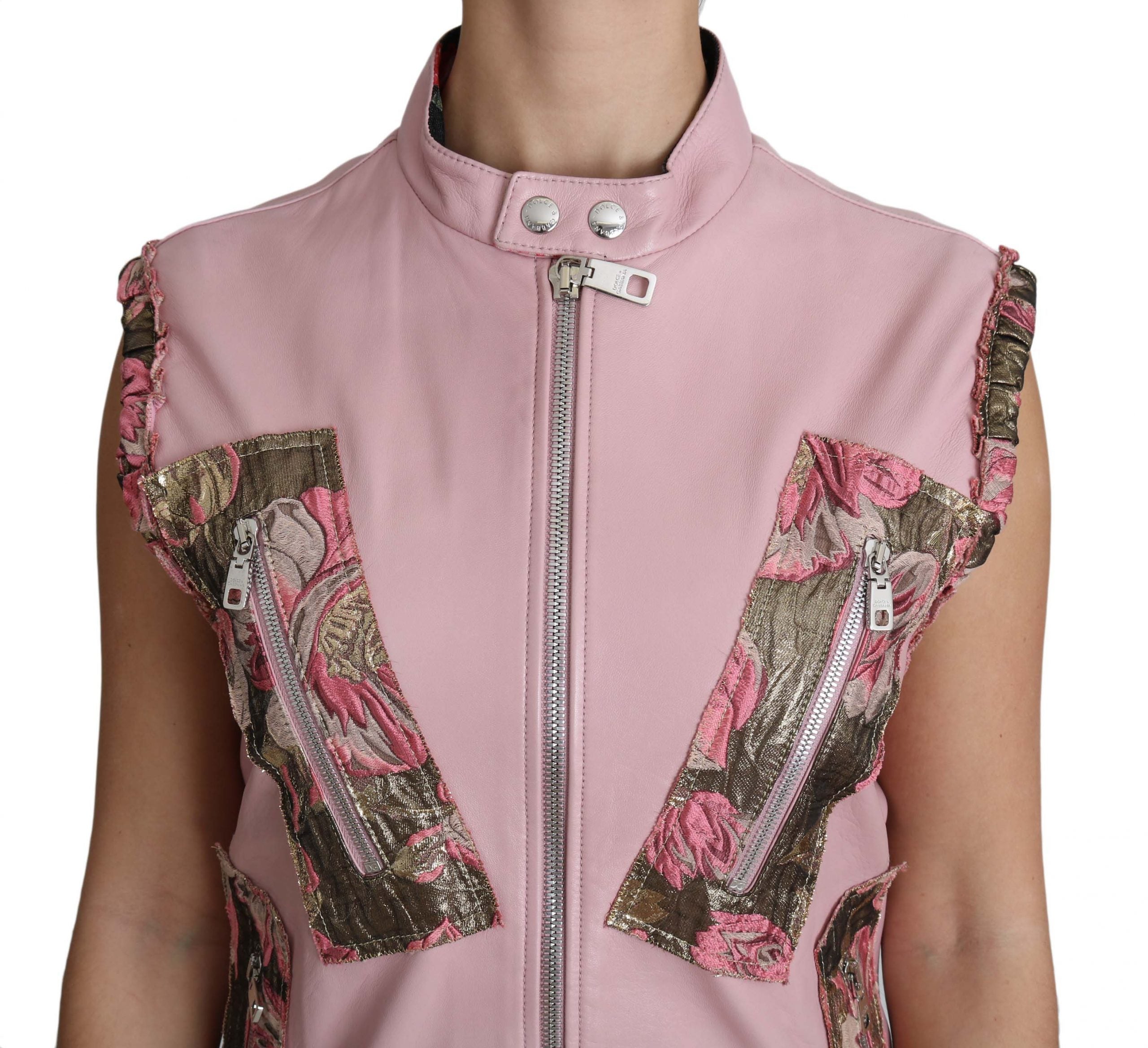 Dolce & Gabbana Pink Zippered Lamb Sleeveless Vest Leather Jacket LUNESCAPE