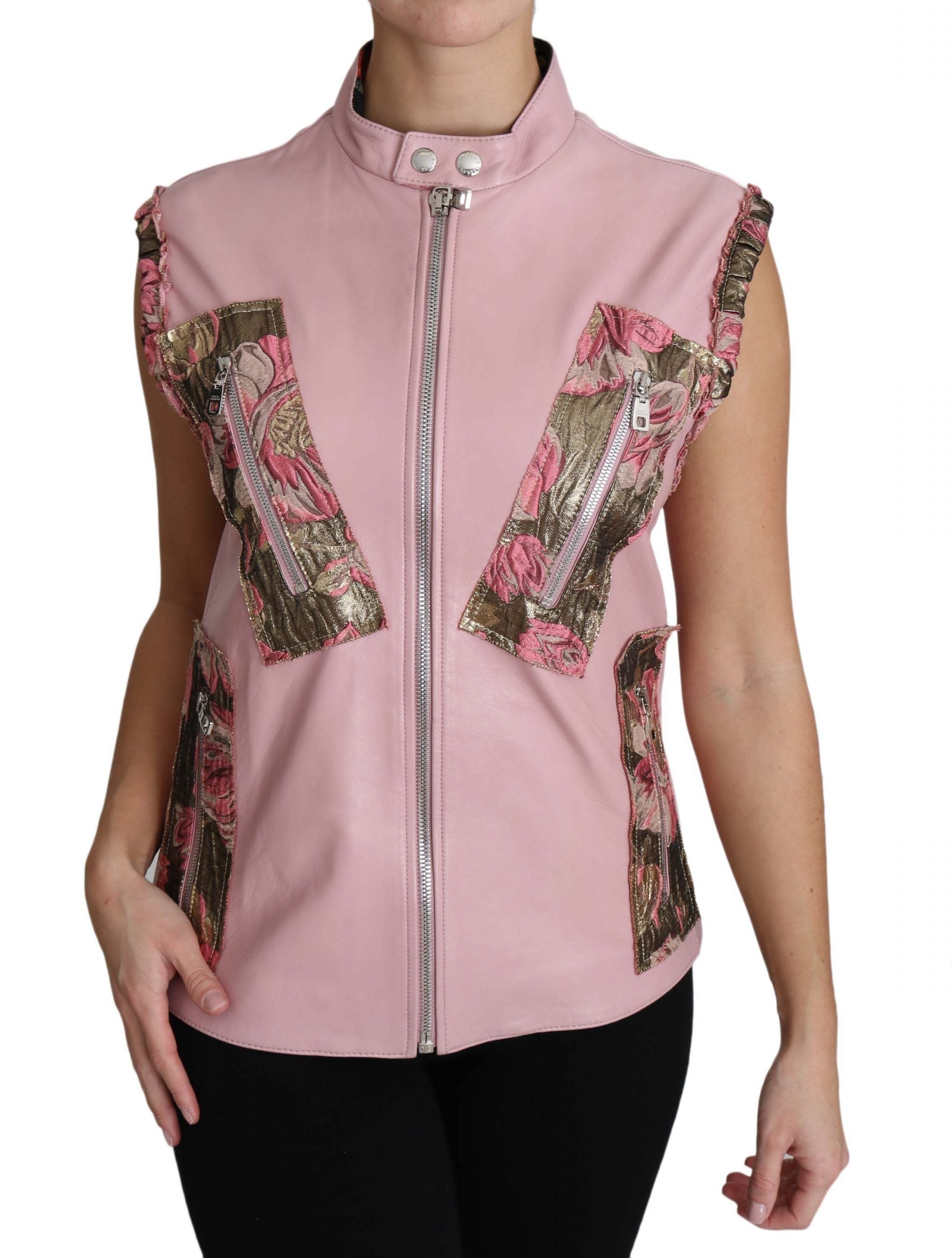 Dolce & Gabbana Pink Zippered Lamb Sleeveless Vest Leather Jacket LUNESCAPE