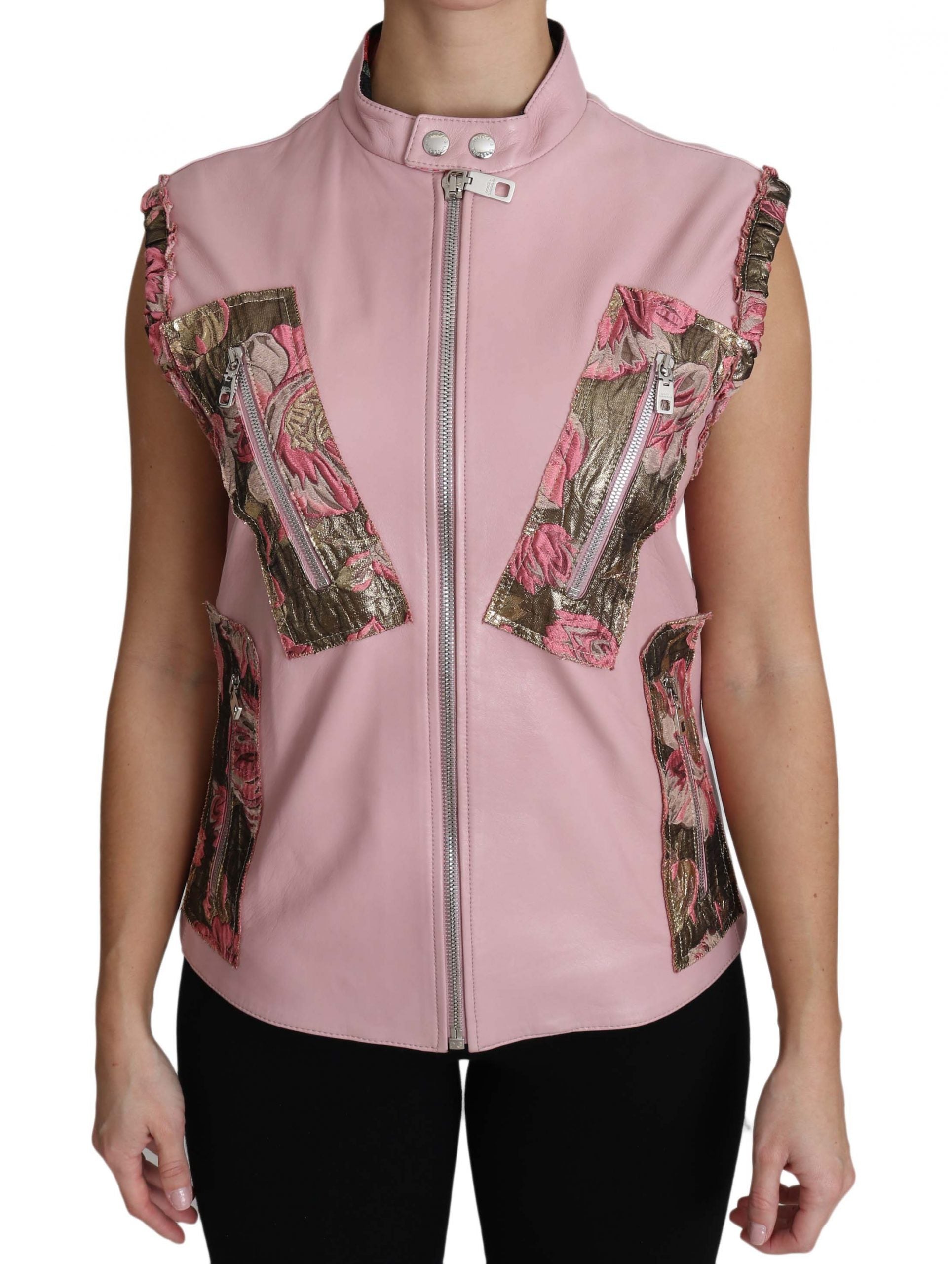 Dolce & Gabbana Pink Zippered Lamb Sleeveless Vest Leather Jacket LUNESCAPE