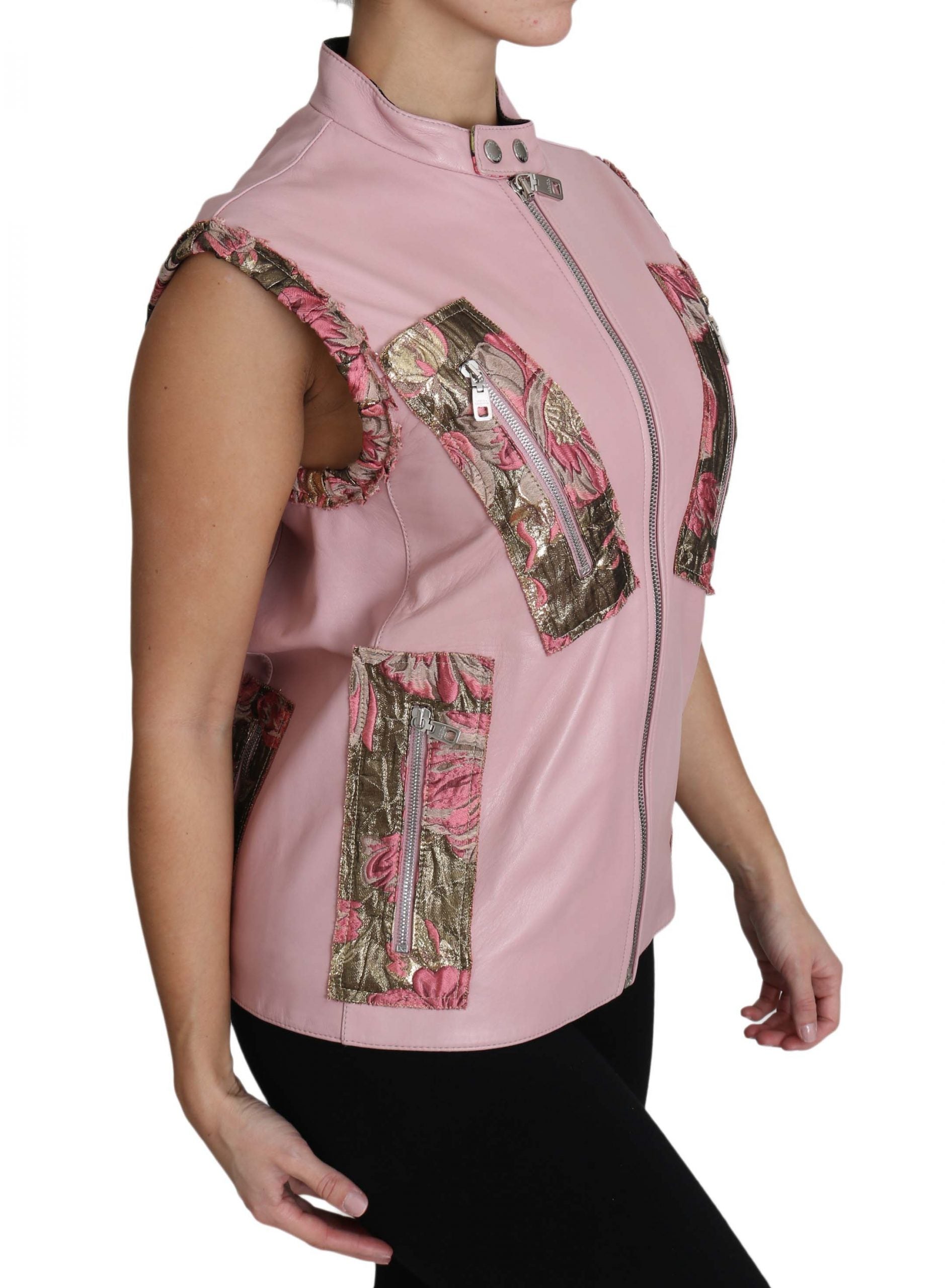 Dolce & Gabbana Pink Zippered Lamb Sleeveless Vest Leather Jacket LUNESCAPE