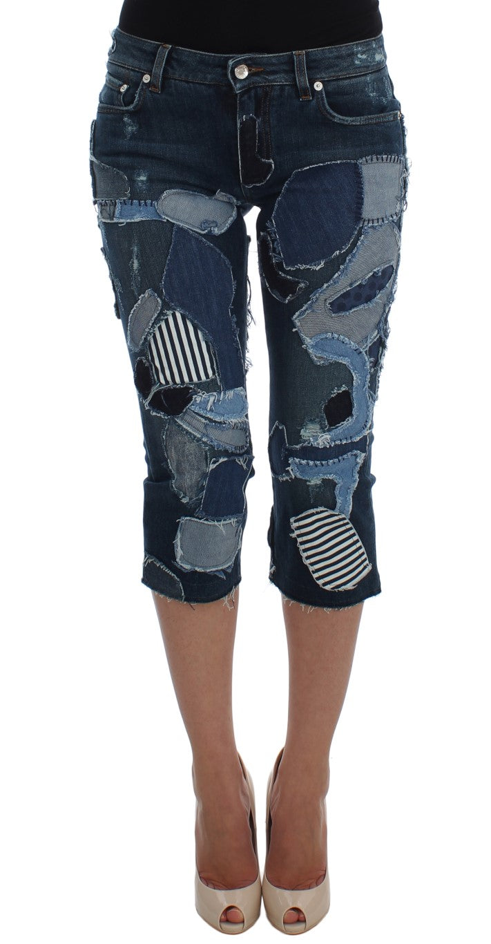 Dolce & Gabbana Stretch Blue Patchwork Jeans Shorts LUNESCAPE