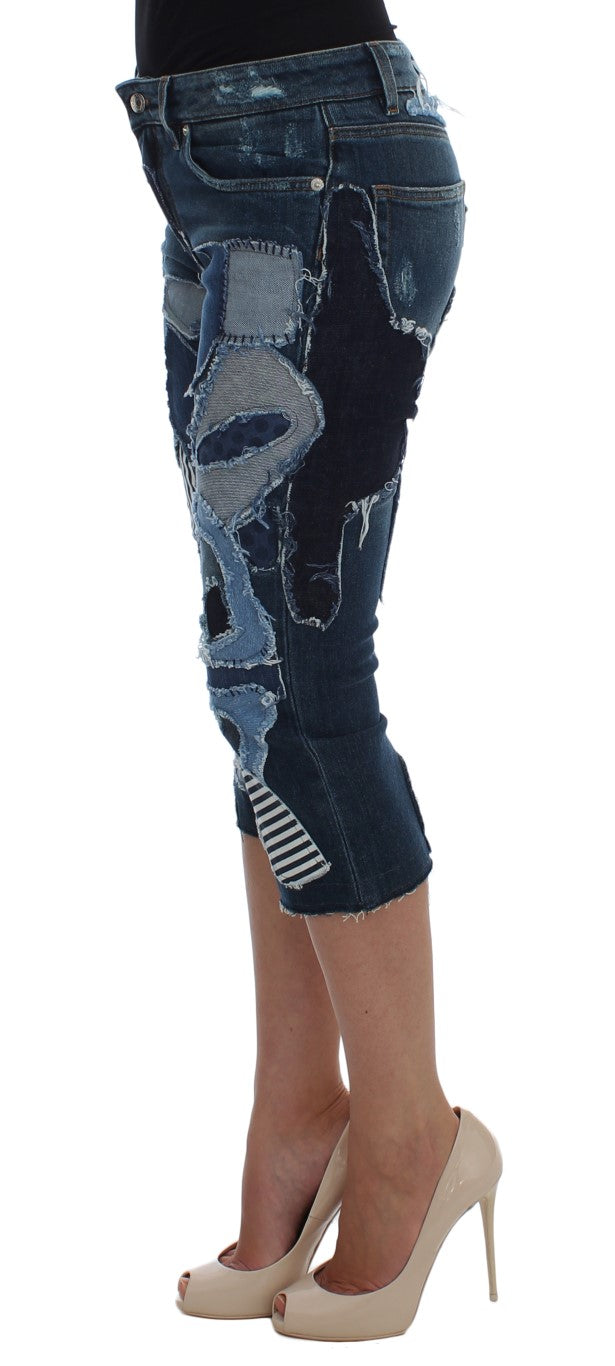 Dolce & Gabbana Stretch Blue Patchwork Jeans Shorts LUNESCAPE