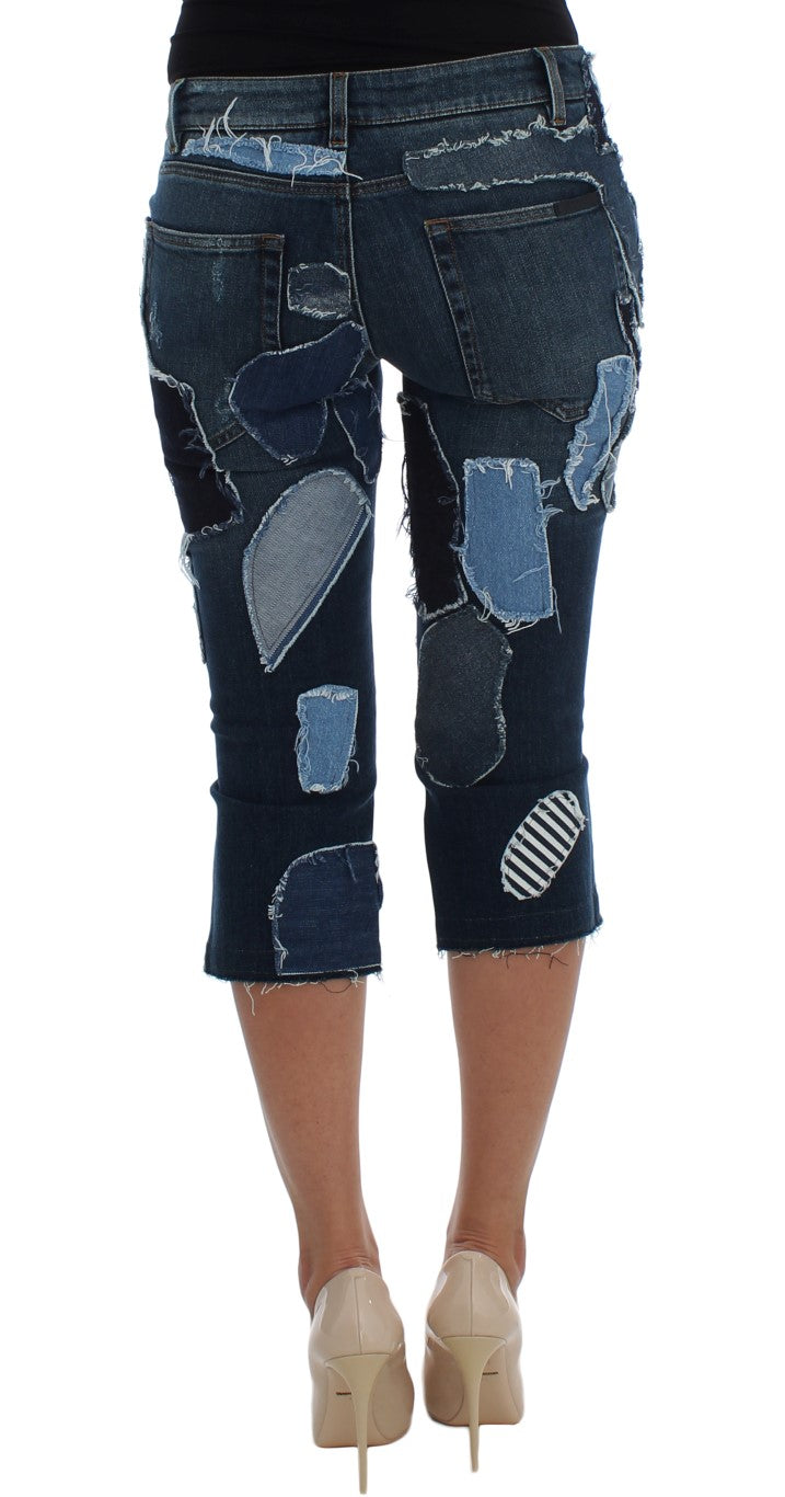Dolce & Gabbana Stretch Blue Patchwork Jeans Shorts LUNESCAPE