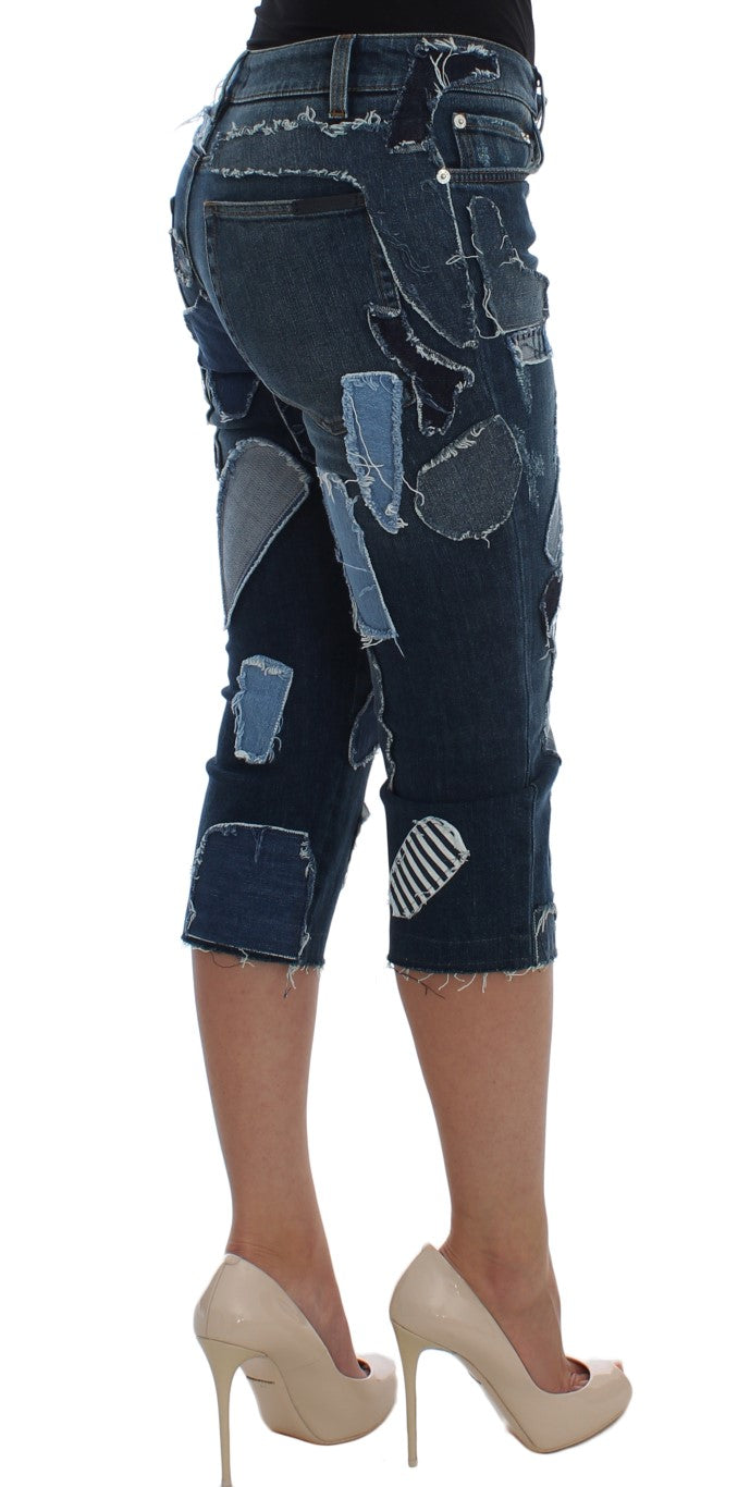 Dolce & Gabbana Stretch Blue Patchwork Jeans Shorts LUNESCAPE