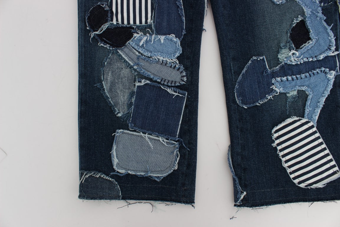 Dolce & Gabbana Stretch Blue Patchwork Jeans Shorts LUNESCAPE